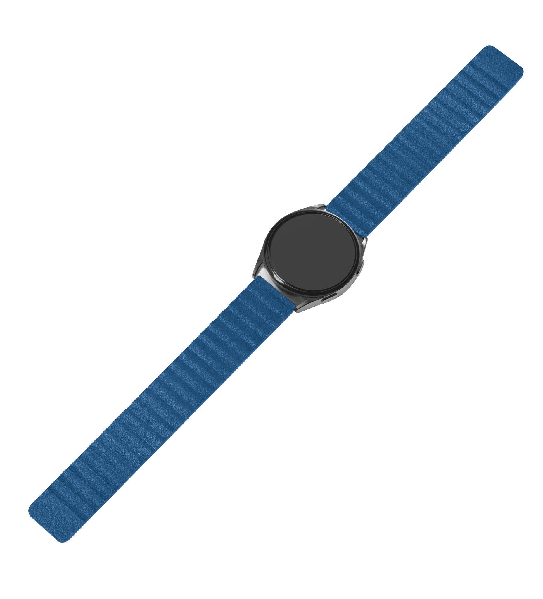 Leather Loop Strap, dark blue, on a watch, 3/4 rear view