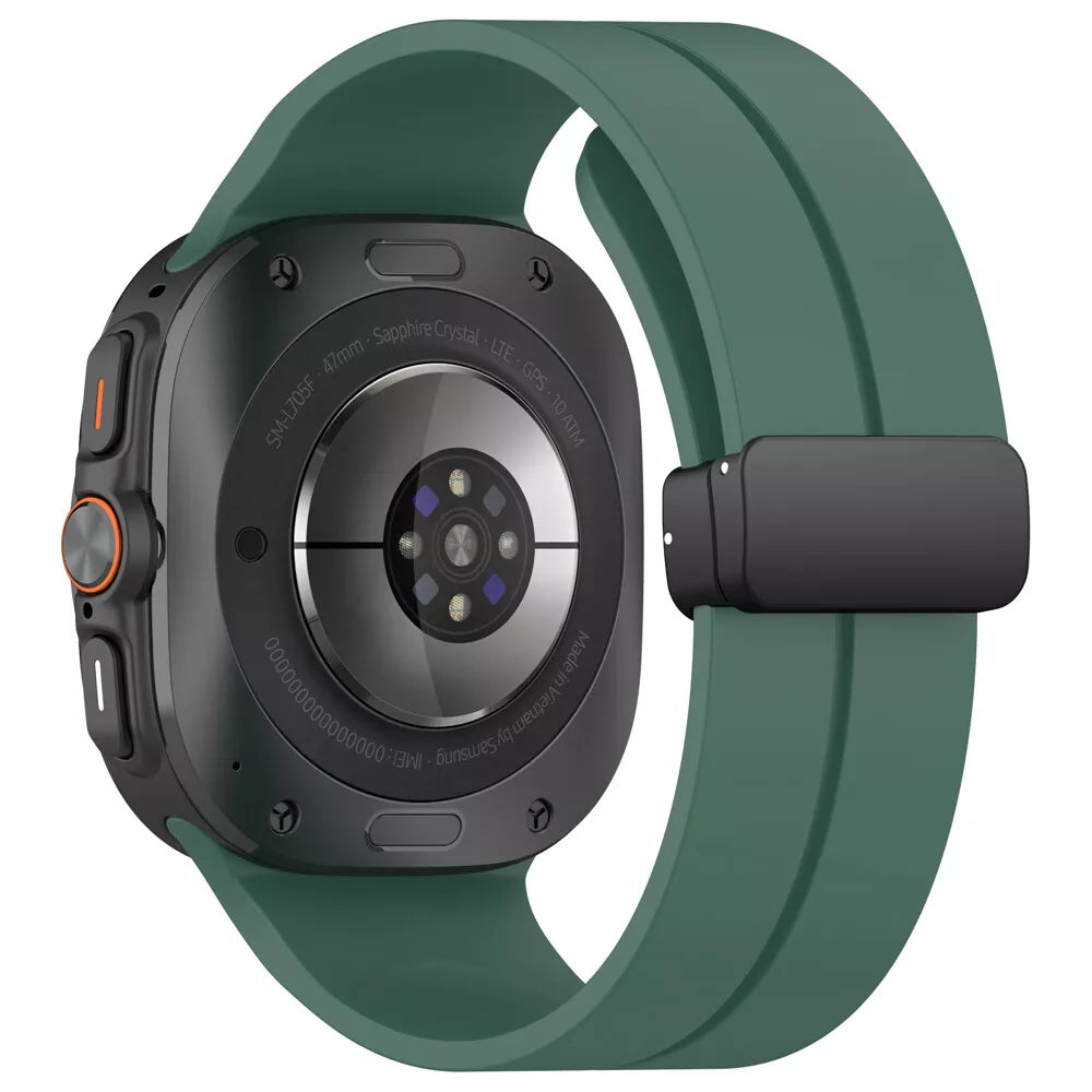 D-Buckle Silicone Strap, dark green, on a watch, 3/4 rear view