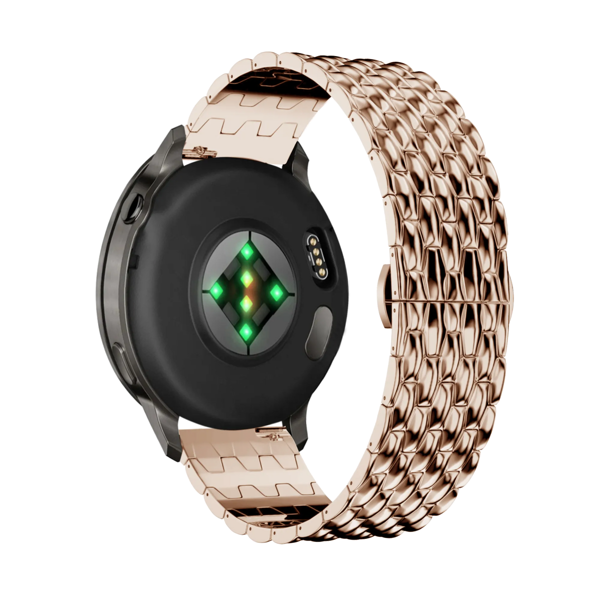 Steel Strap 'Dragon', rose gold, on a watch, 3/4 rear view