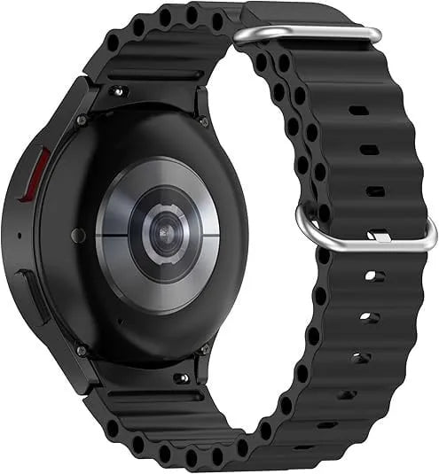 Silicone Ocean Strap, black, on a watch, 3/4 rear view