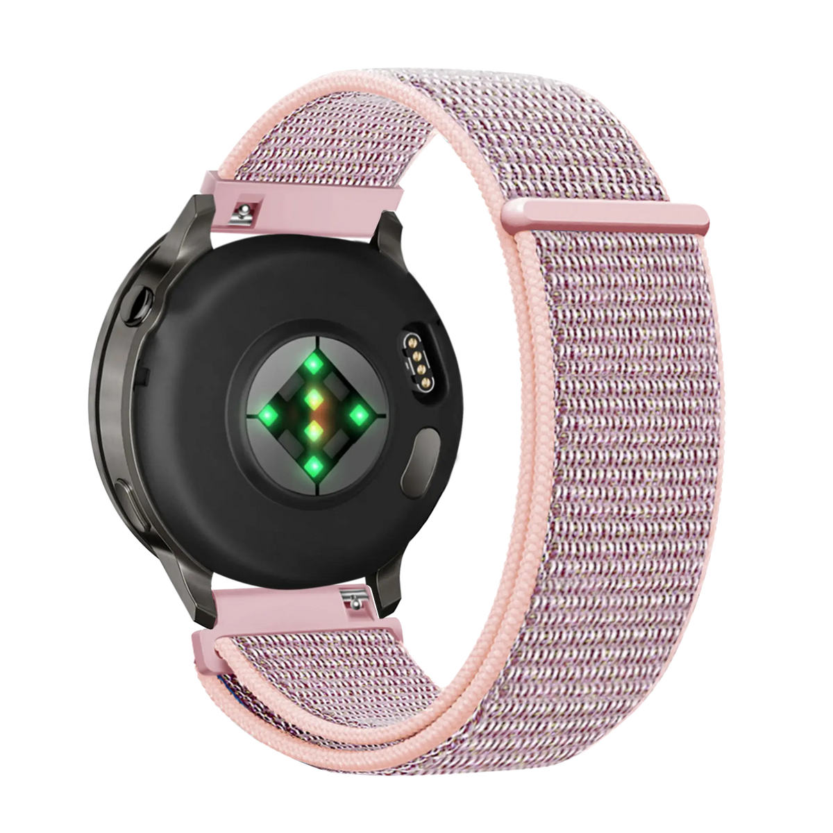 Nylon Loop Strap, pink sand, on a watch, 3/4 rear view