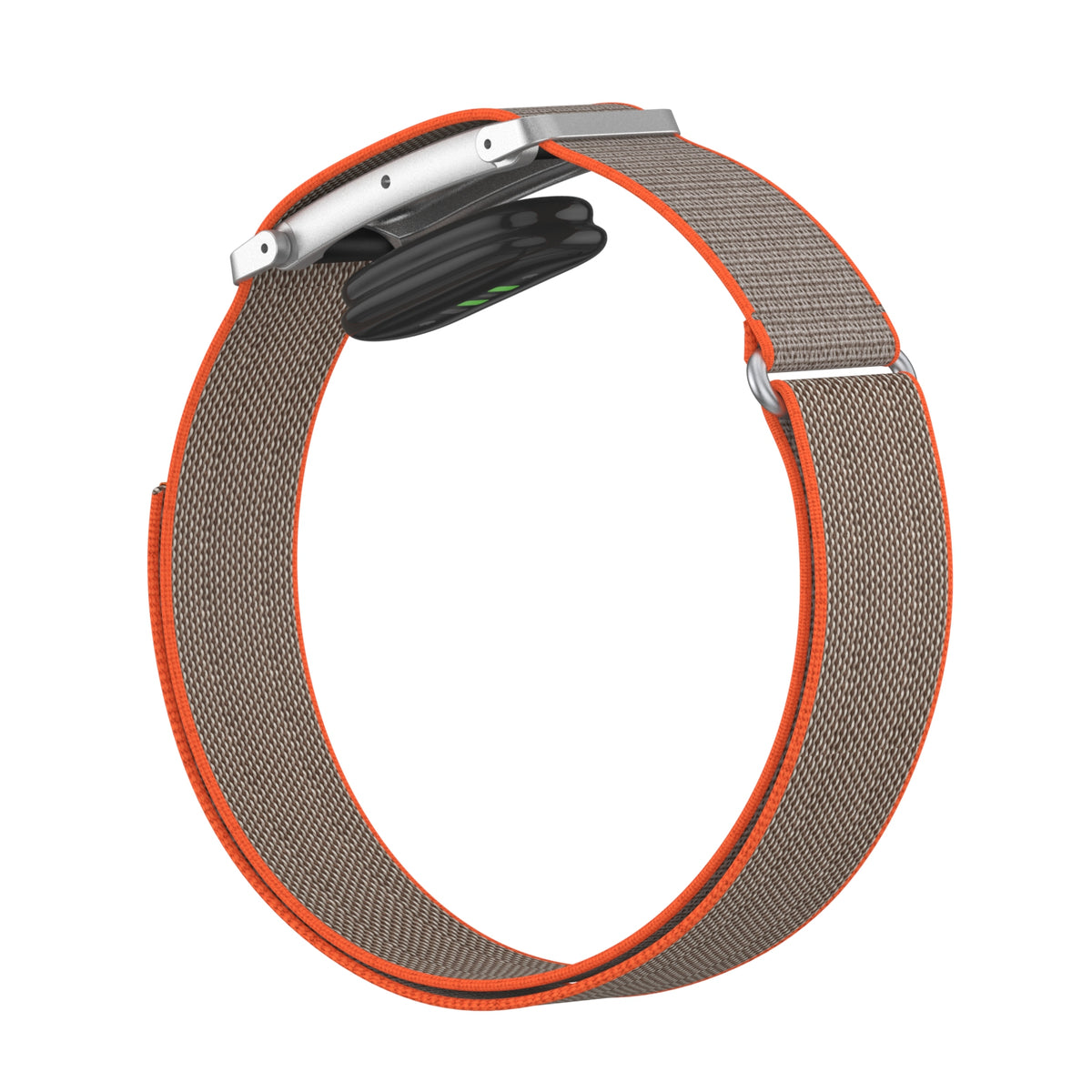 Biceps Nylon Bracelet, grey/orange, on a watch, 3/4 rear view