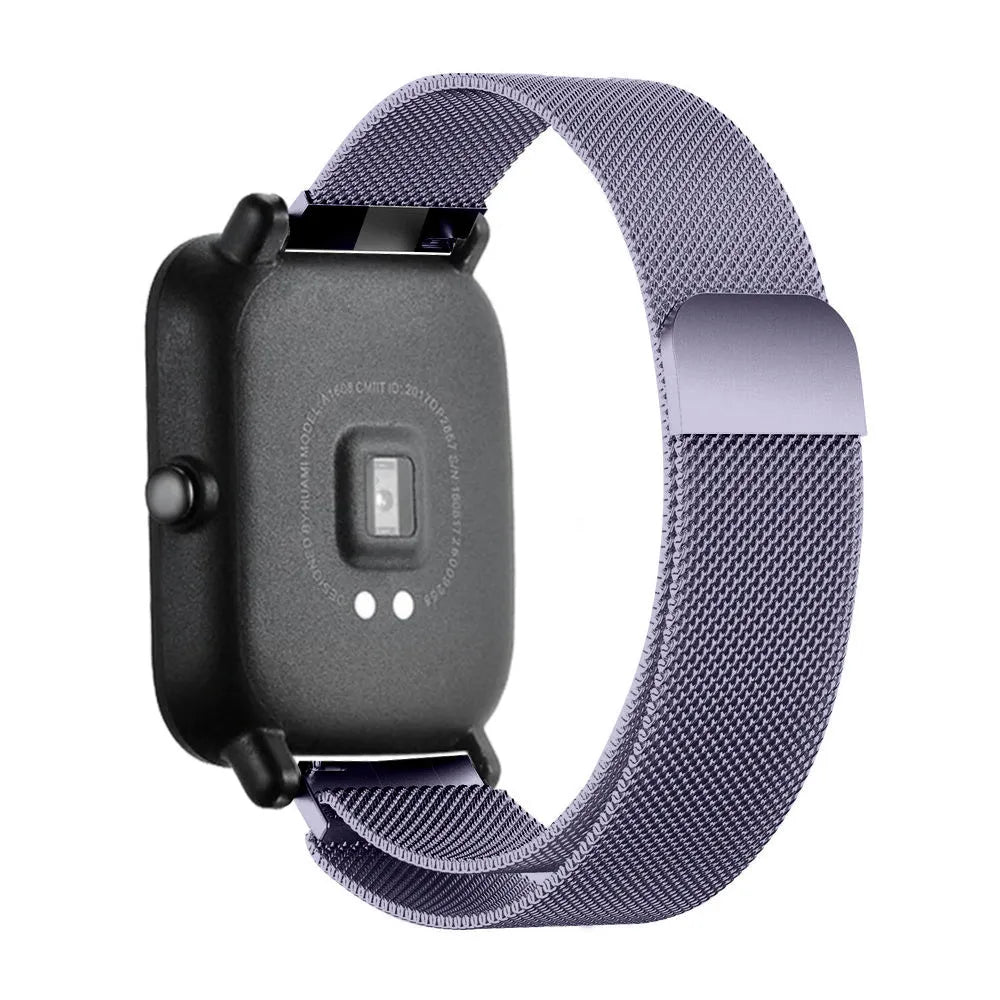 Milanese Strap, light purple, on a watch, 3/4 rear view