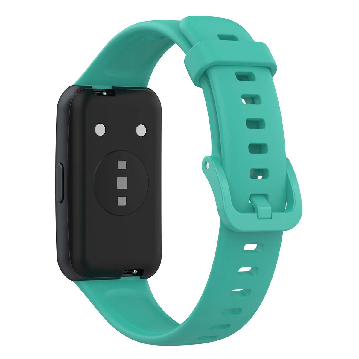 Silicone Strap, aqua, on a watch, 3/4 rear view