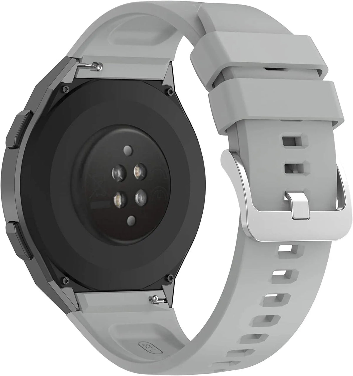 Silicone Strap, grey, on a watch, 3/4 rear view