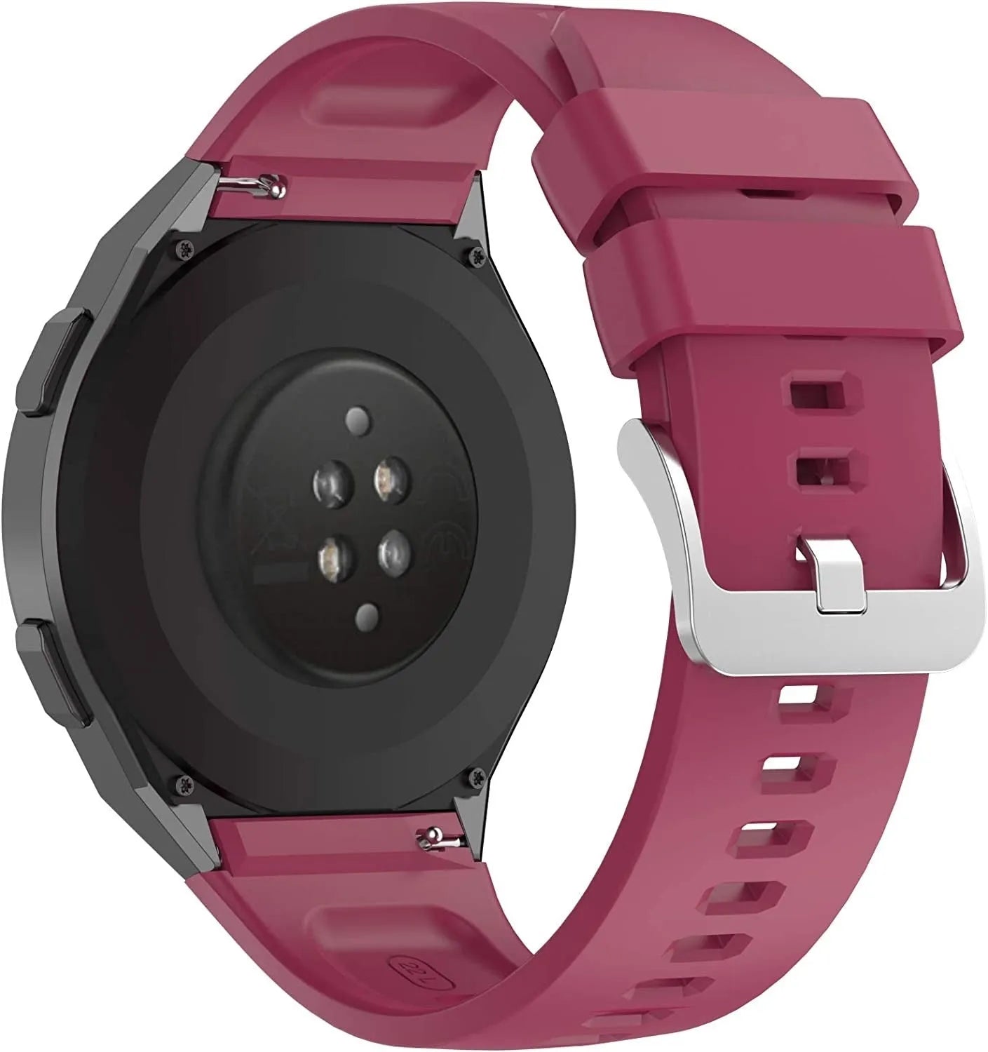 Silicone Strap, burgundy, on a watch, 3/4 rear view