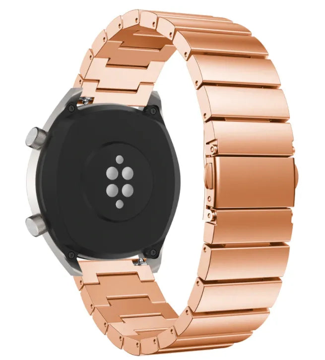 Premium Metal Strap, rose gold, on a watch, 3/4 rear view