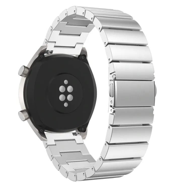Premium Metal Strap, silver, on a watch, 3/4 rear view