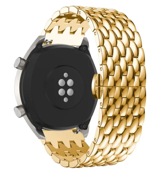 Steel Dragon Strap, gold, on a watch, 3/4 rear view