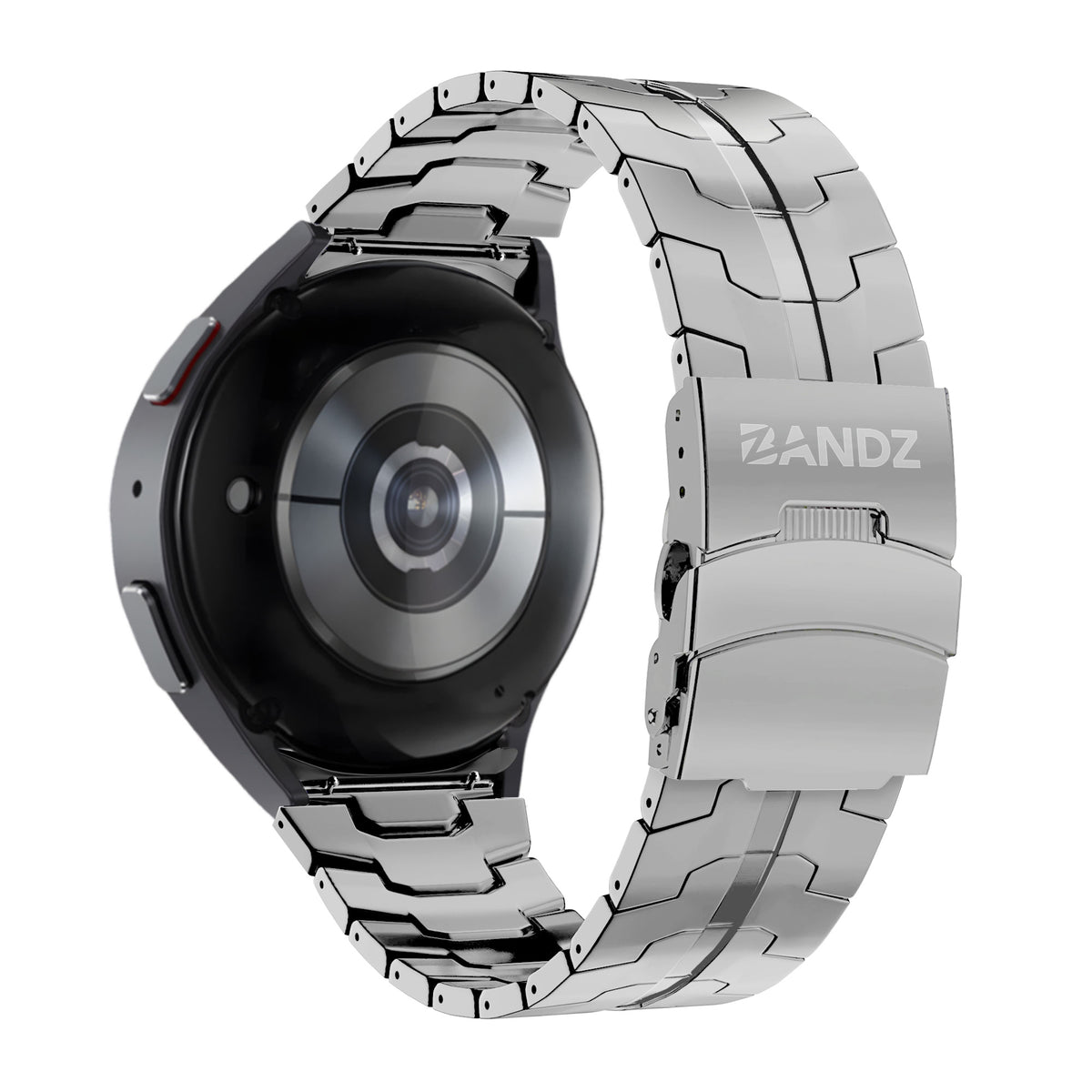 Steel Strap 'Iron', silver, on a watch, 3/4 rear view