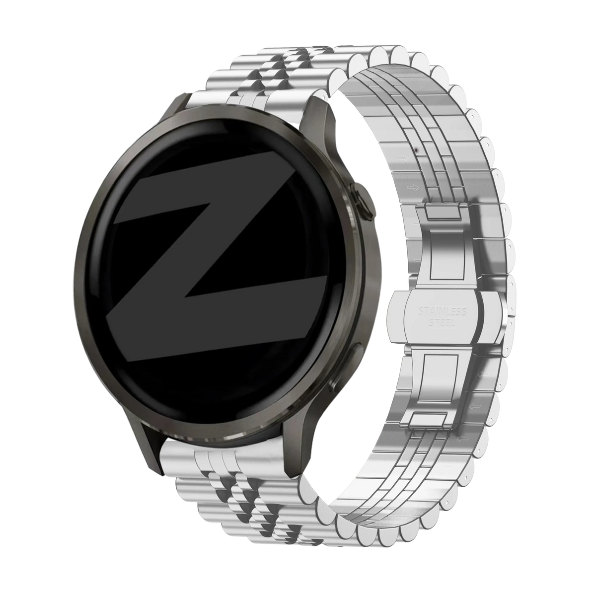 Steel Strap 'Jubilee', silver, on a watch, 3/4 rear view