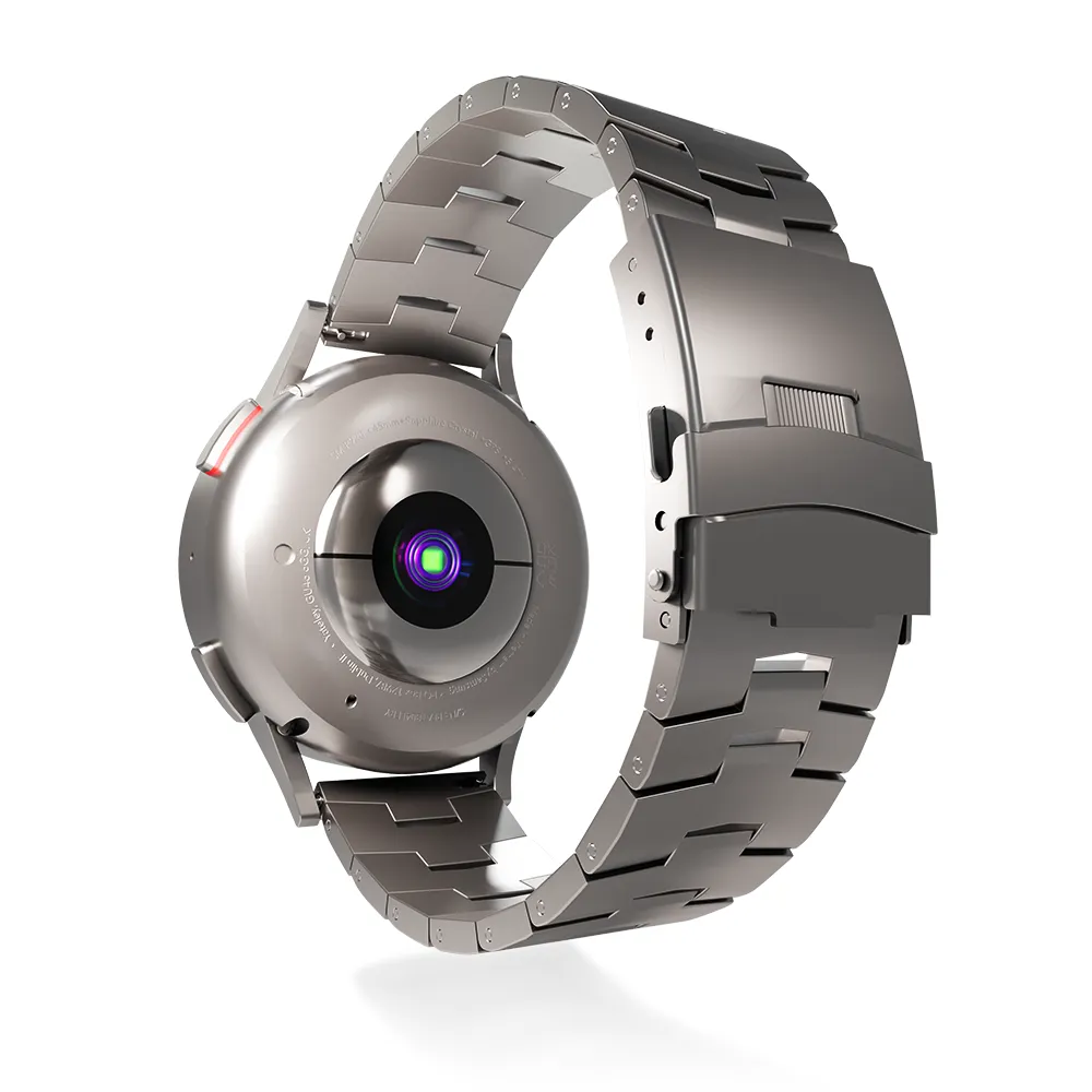 Titanium Grain Strap, silver, on a watch, 3/4 rear view