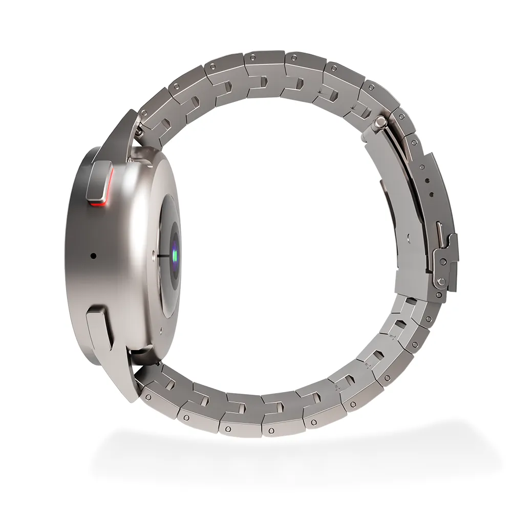 Titanium Grain Strap, silver, on a watch, 3/4 rear view