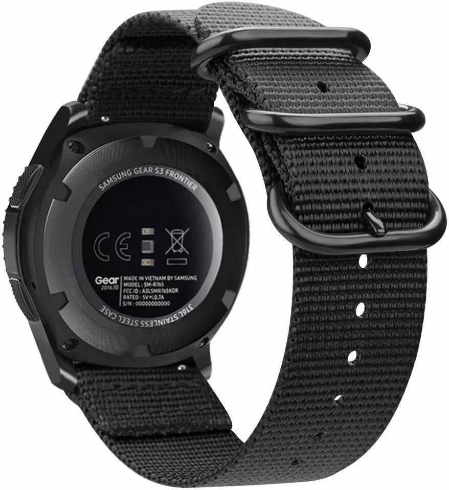 Nylon Buckle Strap, black, on a watch, 3/4 rear view