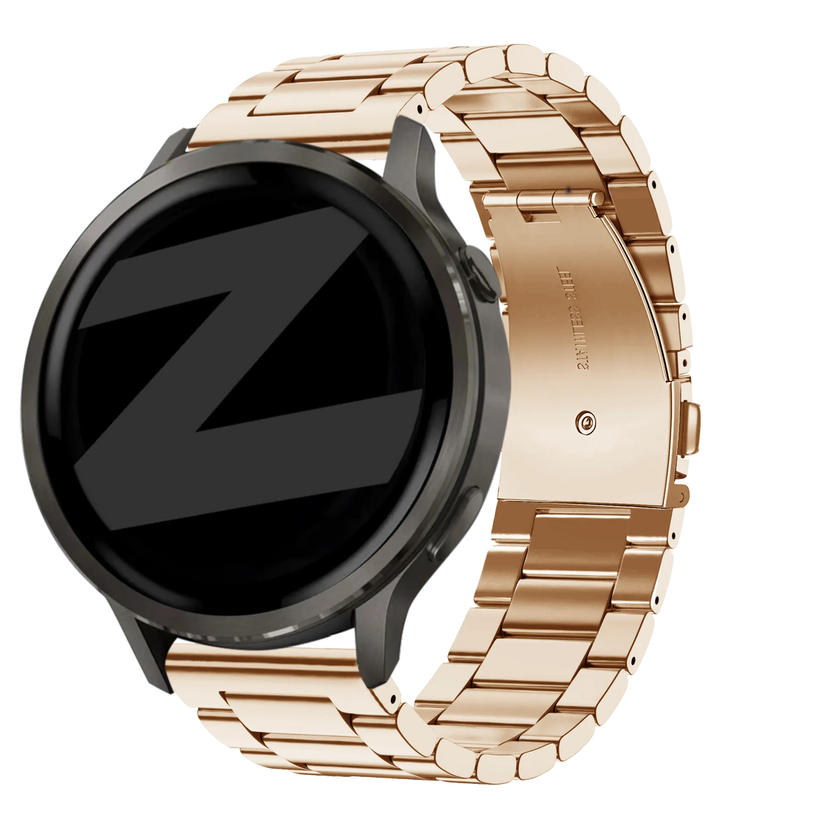 Steel Strap 'Classic', rose gold, on a watch, 3/4 rear view