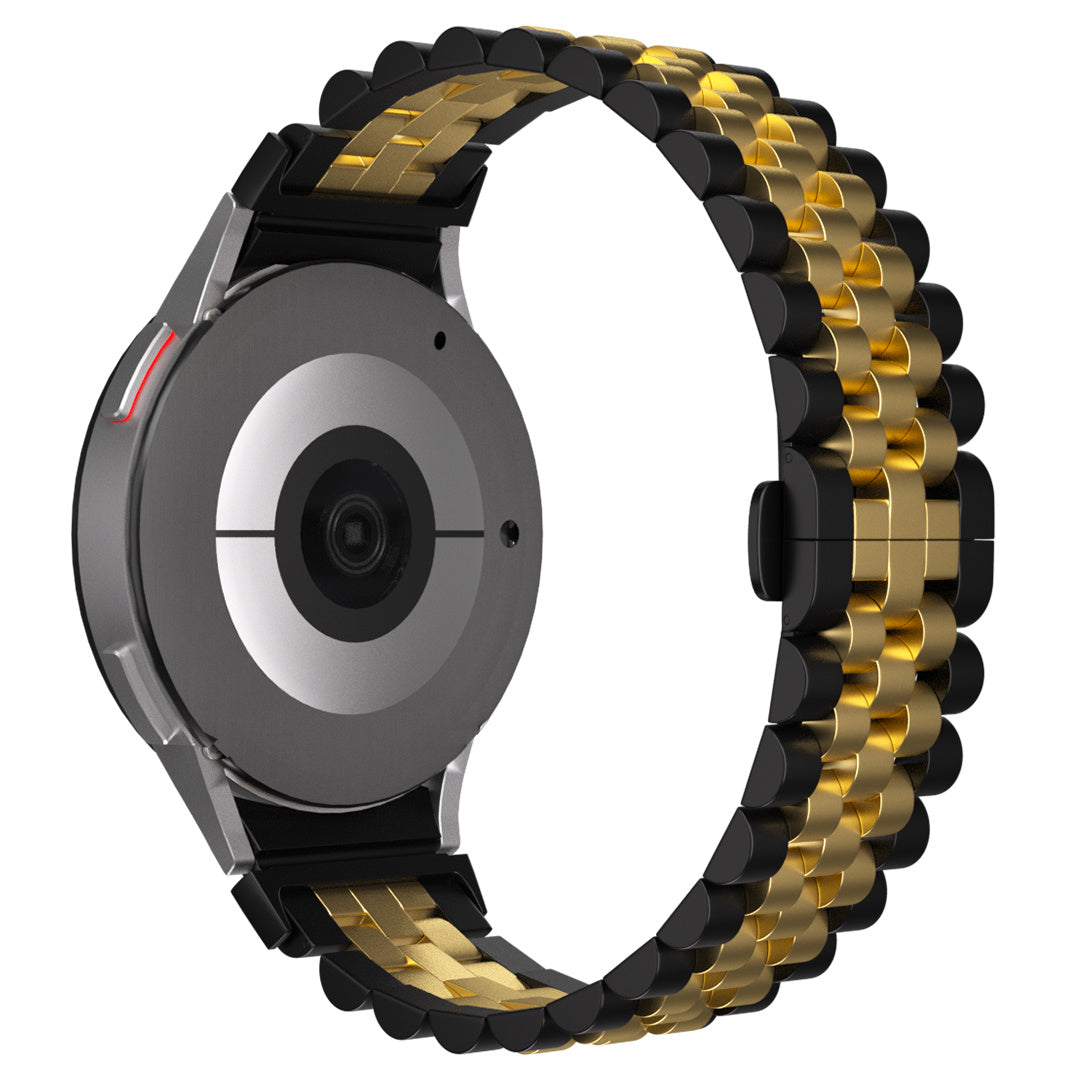 Jubilee Steel Strap, black/gold, on a watch, 3/4 rear view