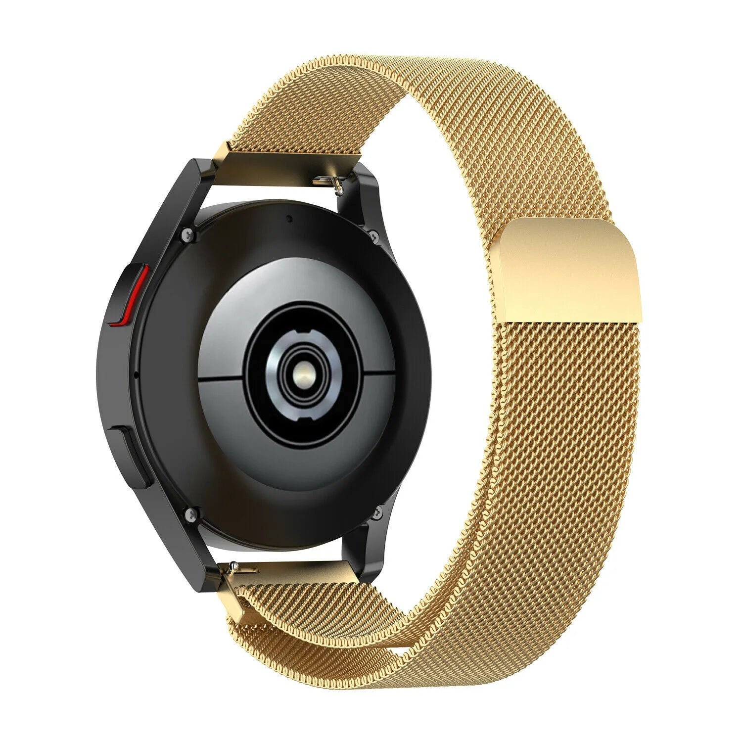 Milanese Strap, gold, on a watch, 3/4 rear view