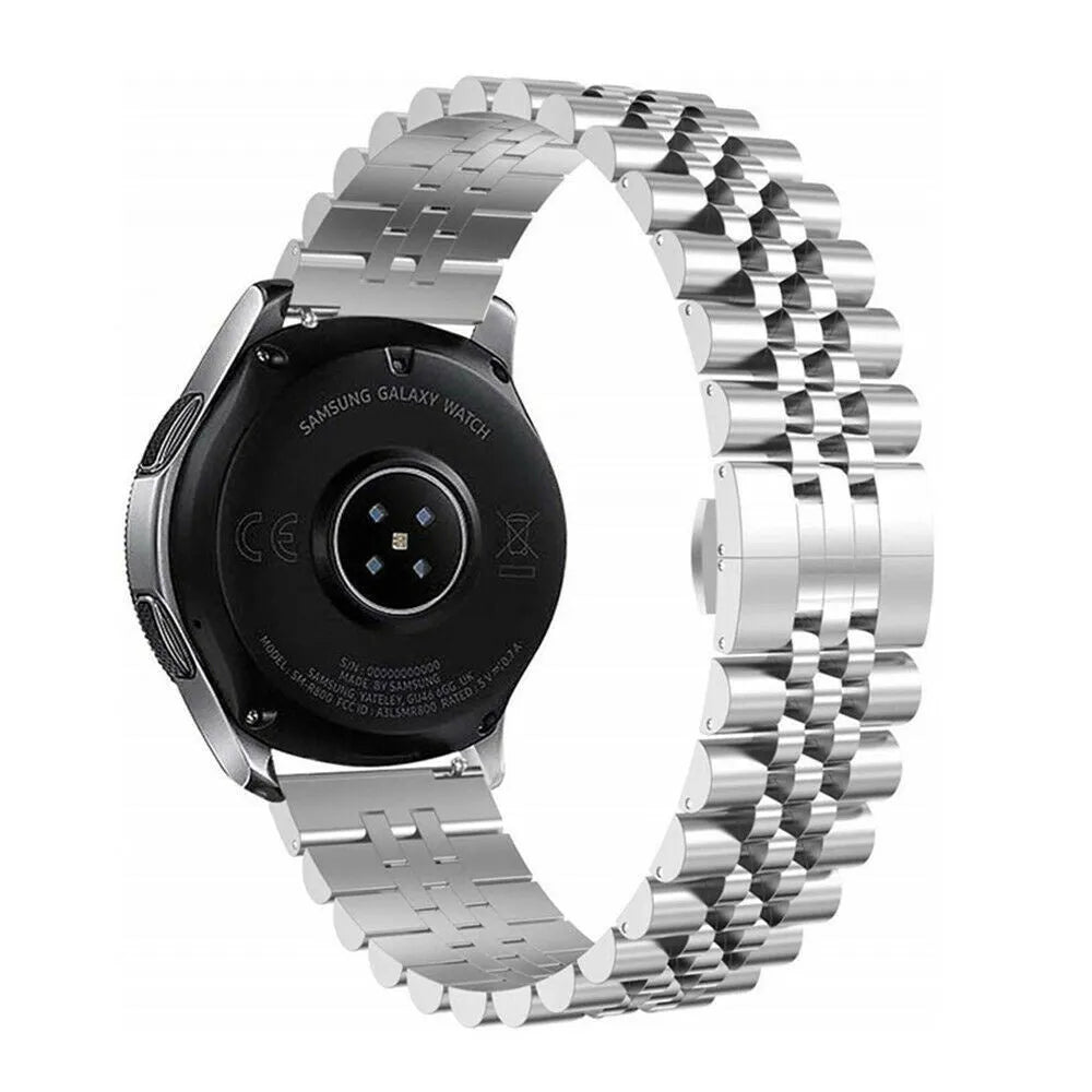 Jubilee Steel Strap, silver, on a watch, 3/4 rear view