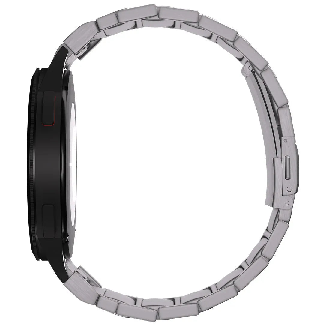 Titanium Strap 'One Push', silver, on a watch, 3/4 rear view