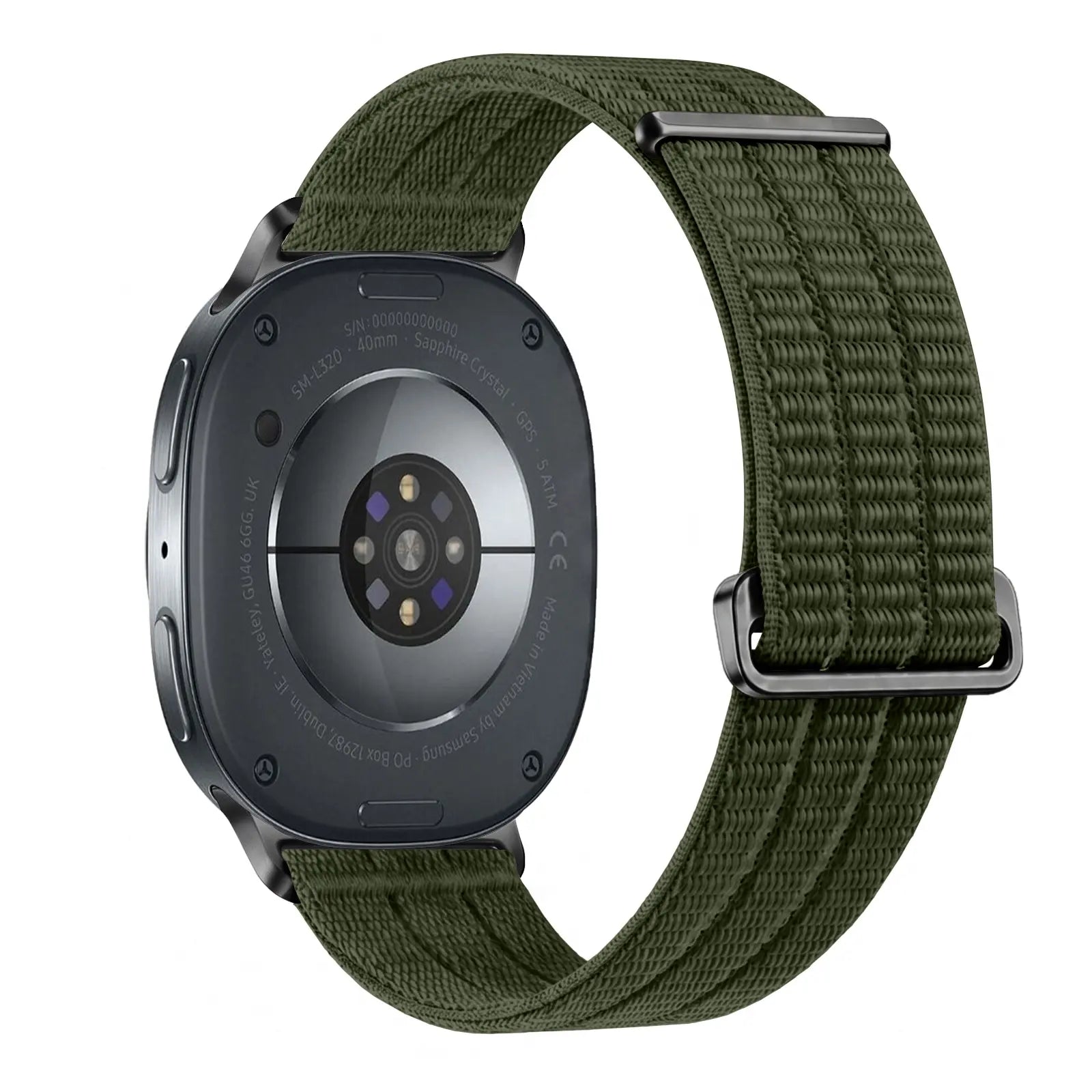 Nylon Air Strap, dark green, on a watch, 3/4 rear view