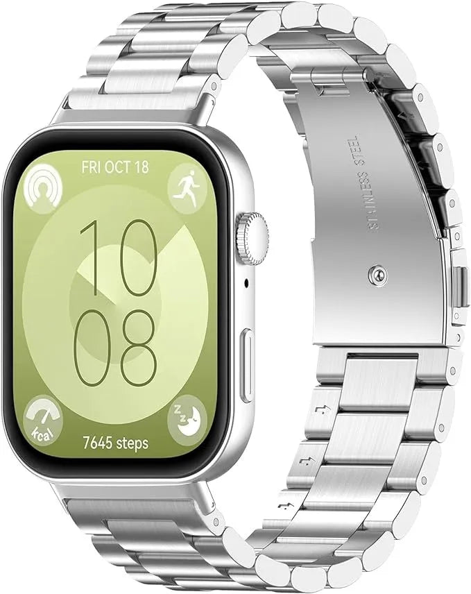 Steel Strap, silver, on a watch, 3/4 rear view