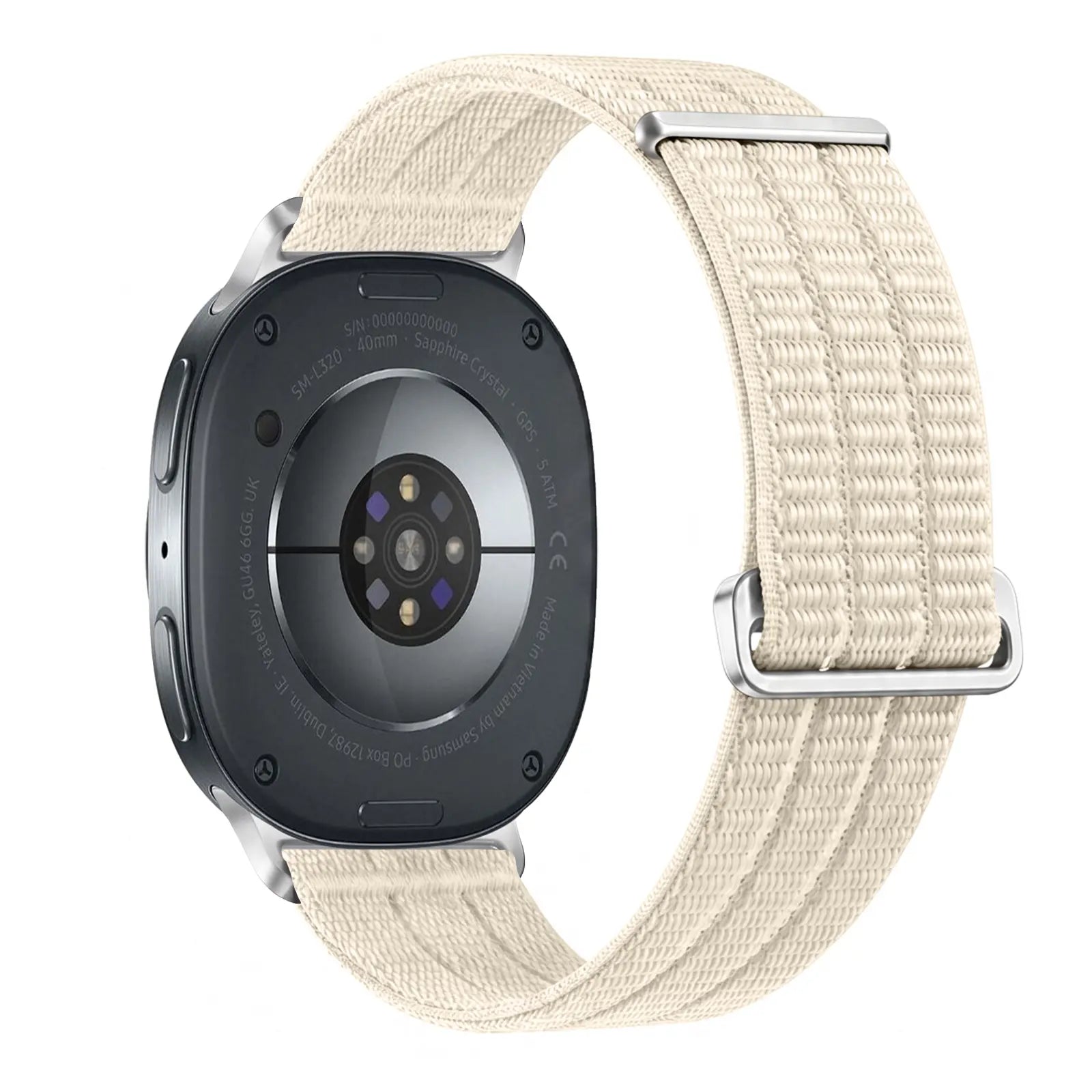 Nylon Air Strap, starlight, on a watch, 3/4 rear view