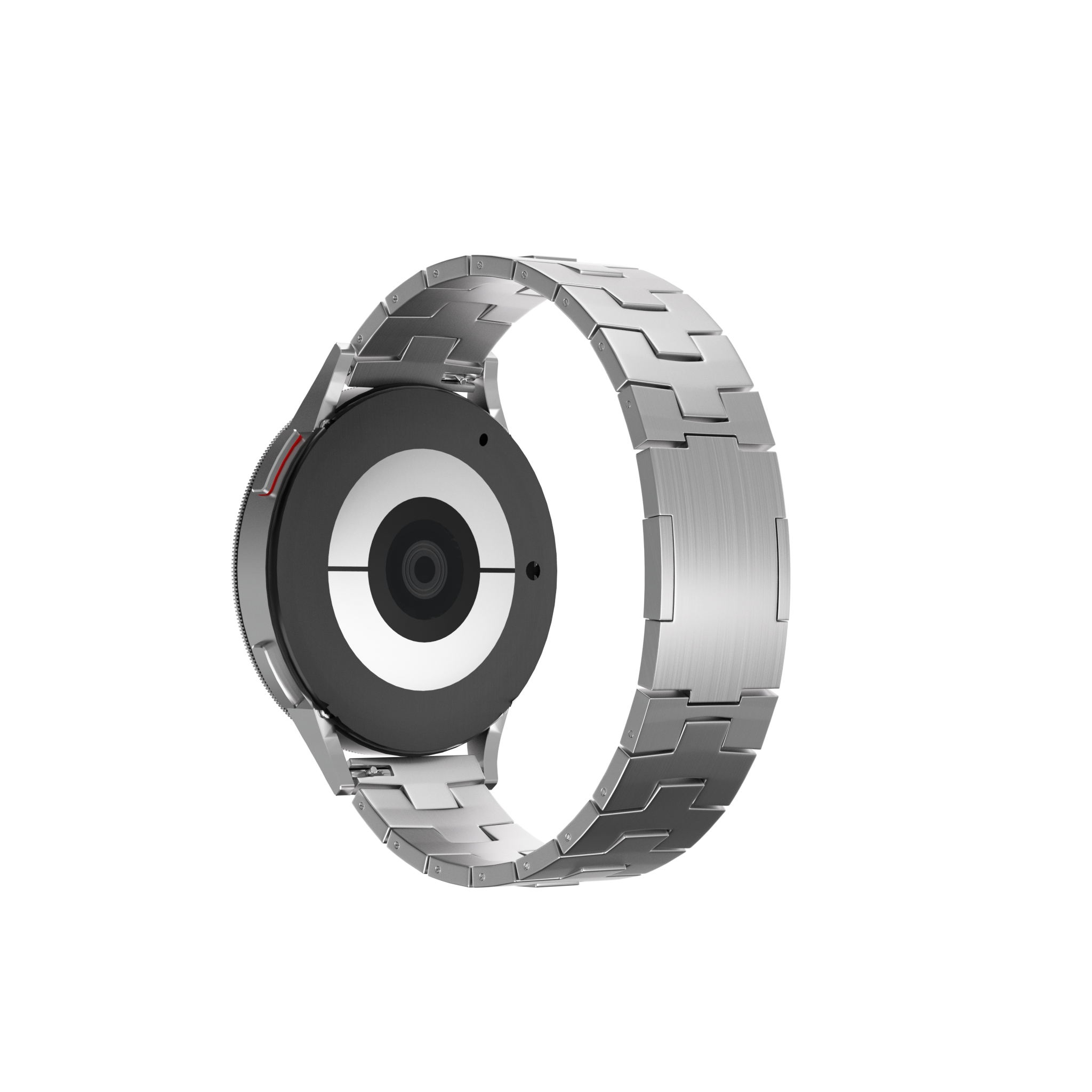 Titanium Grain Strap (Flat Clasp), silver, on a watch, 3/4 rear view