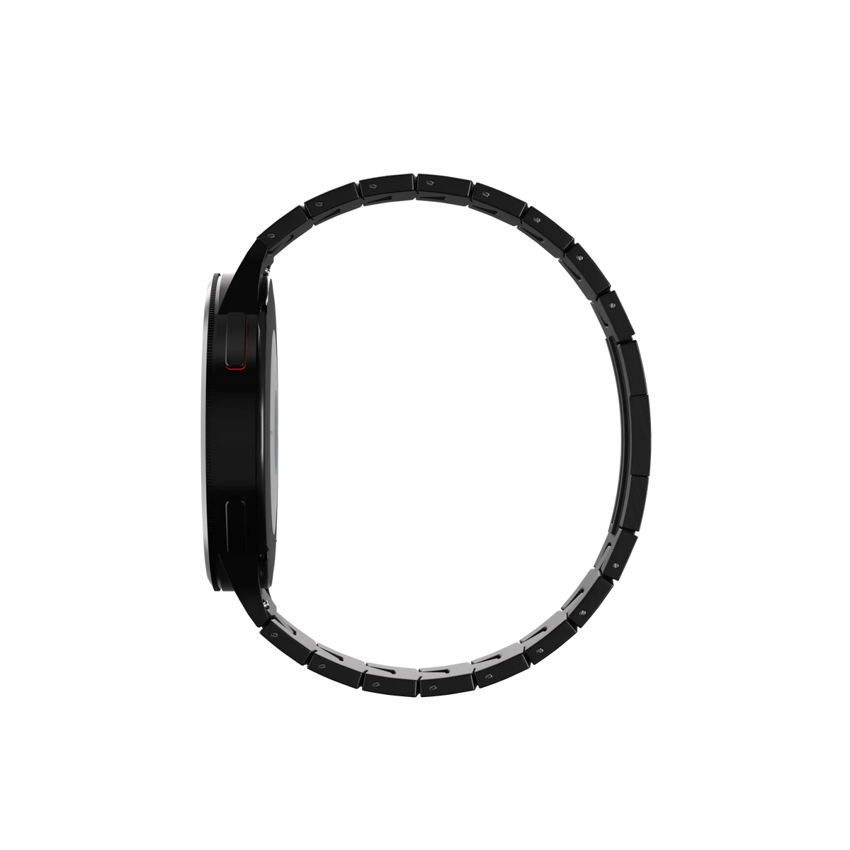 Titanium Grain Strap (Flat Clasp), black, on a watch, 3/4 rear view