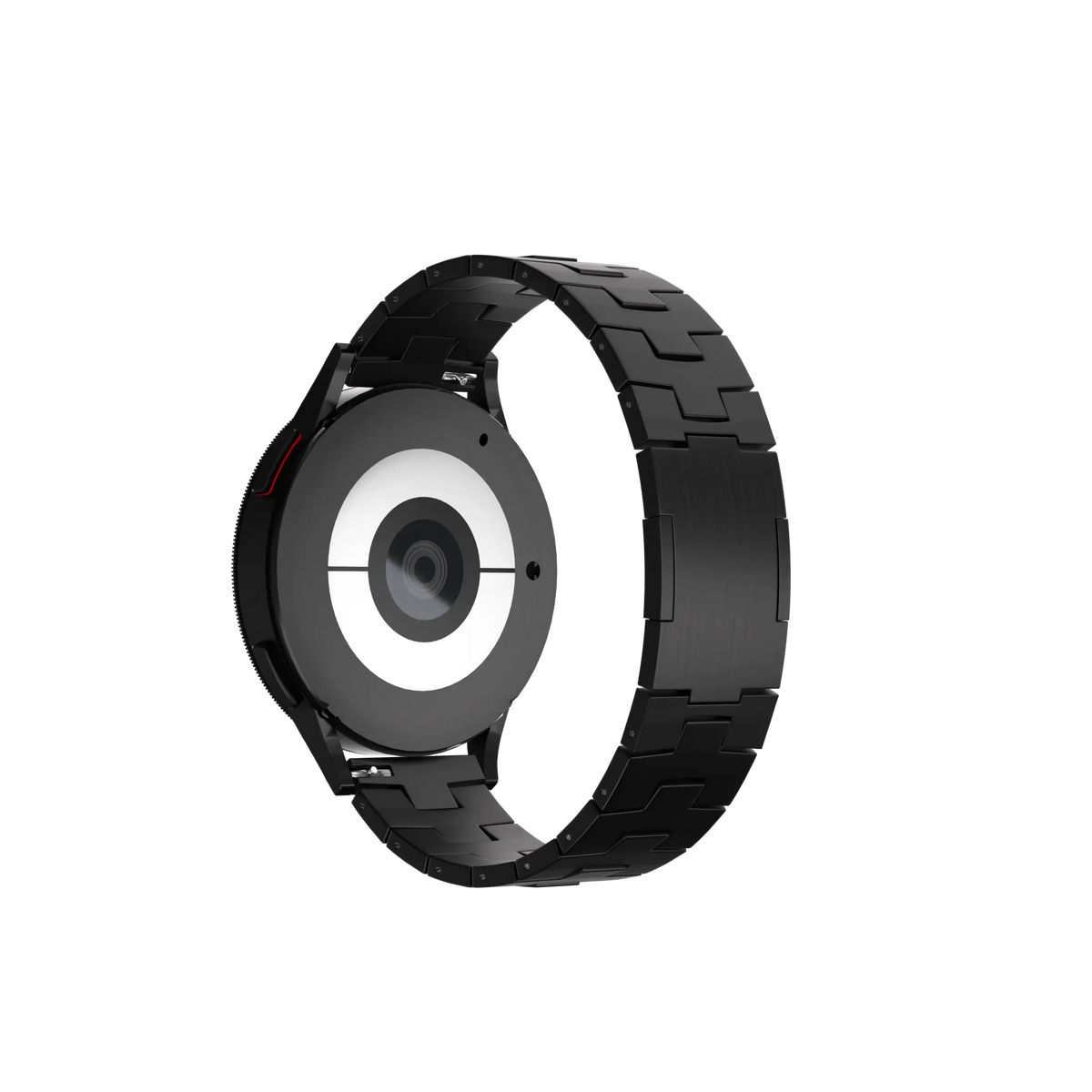 Titanium Grain Strap (Flat Clasp), black, on a watch, 3/4 rear view
