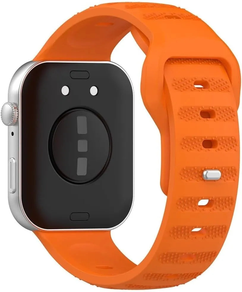 Outdoor Silicone Strap, orange, on a watch, 3/4 rear view