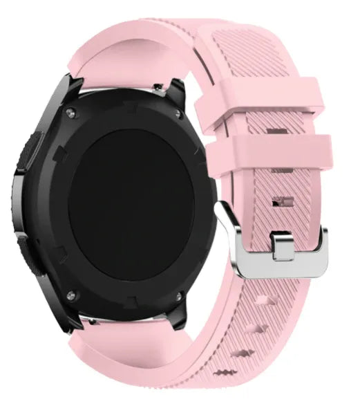 Twill Silicone Strap, pink, on a watch, 3/4 rear view