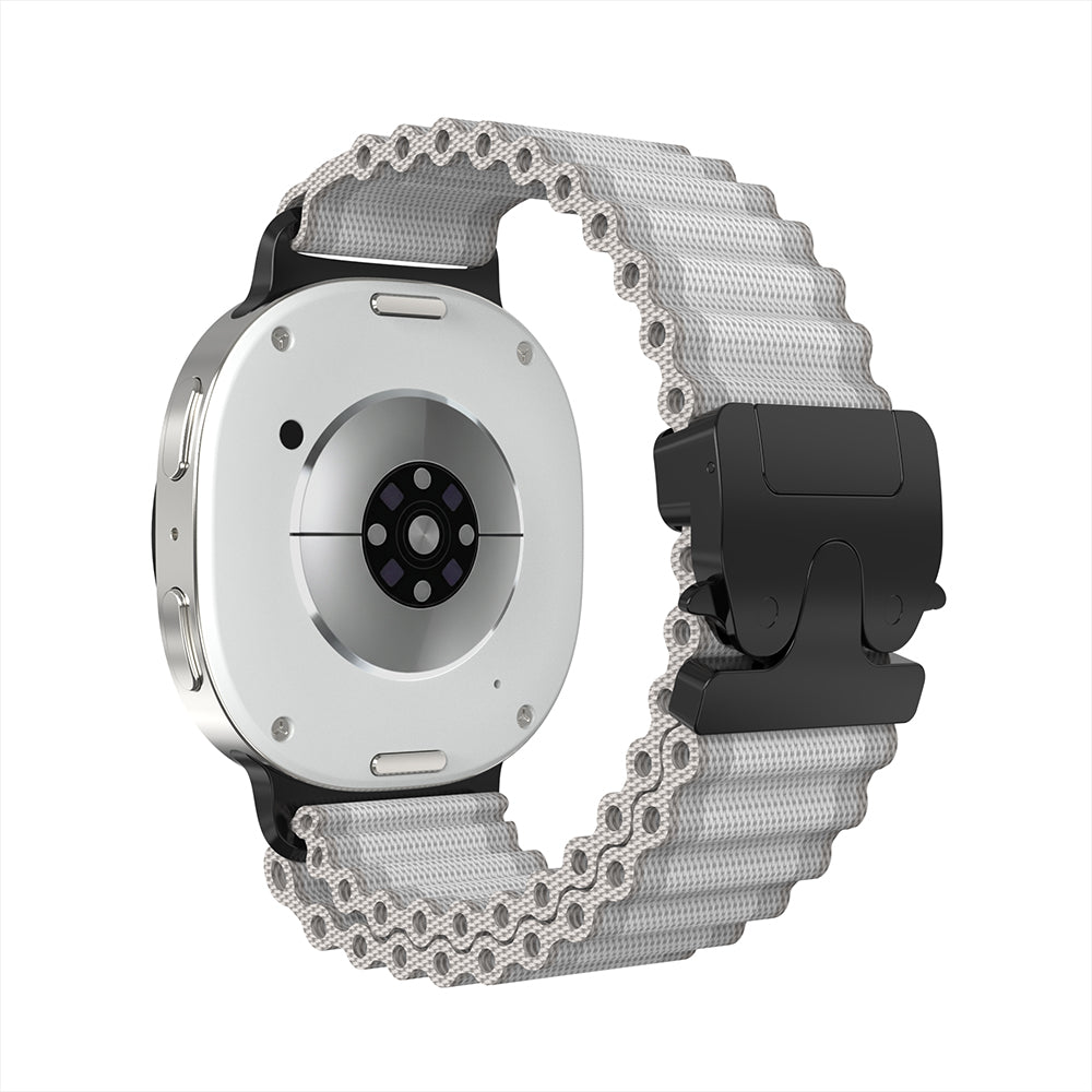 Bracelet nylon Outdoor avec boucle en P Samsung Galaxy Watch 8 Classic (blanc avec noir)