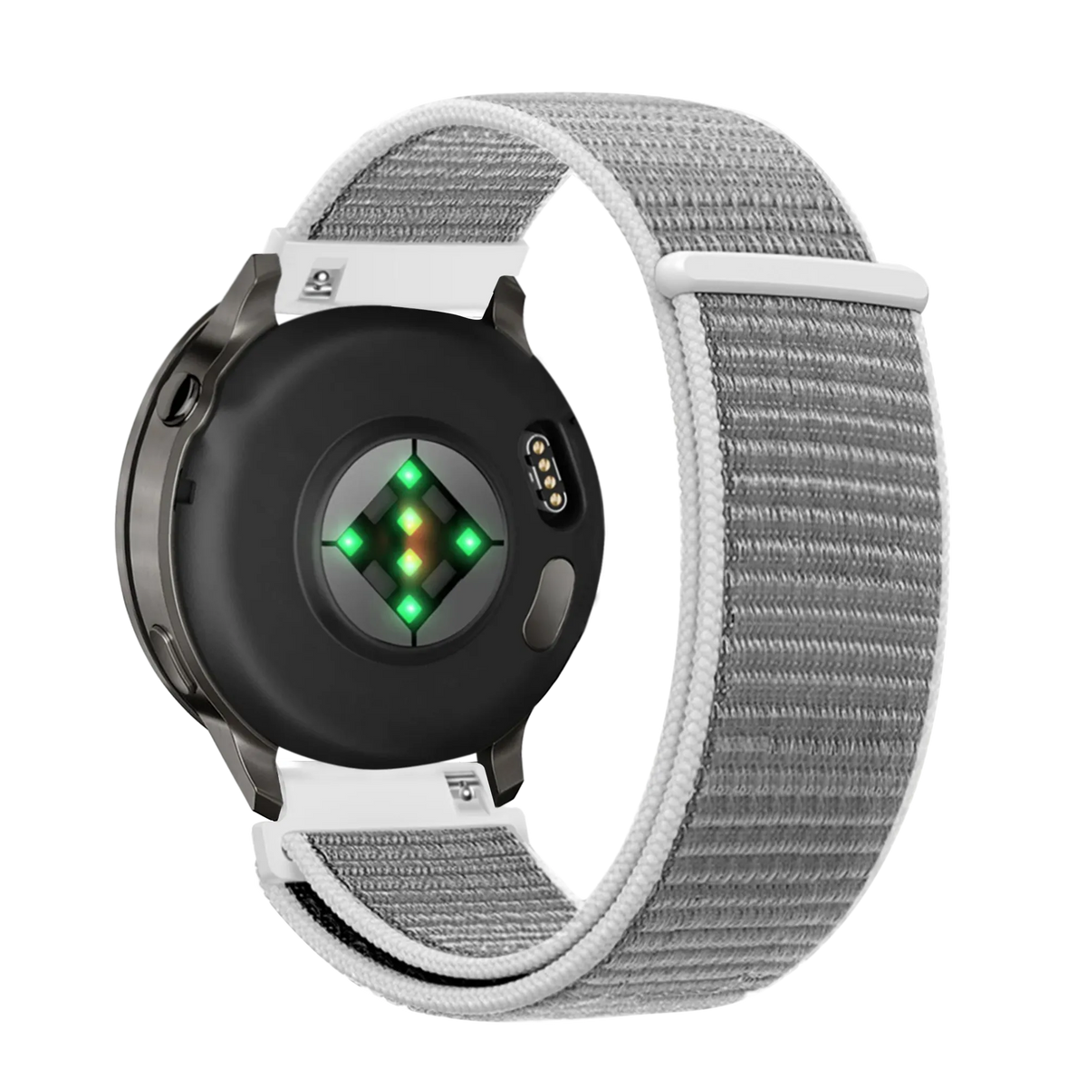 Nylon Loop Strap, grey, on a watch, 3/4 rear view