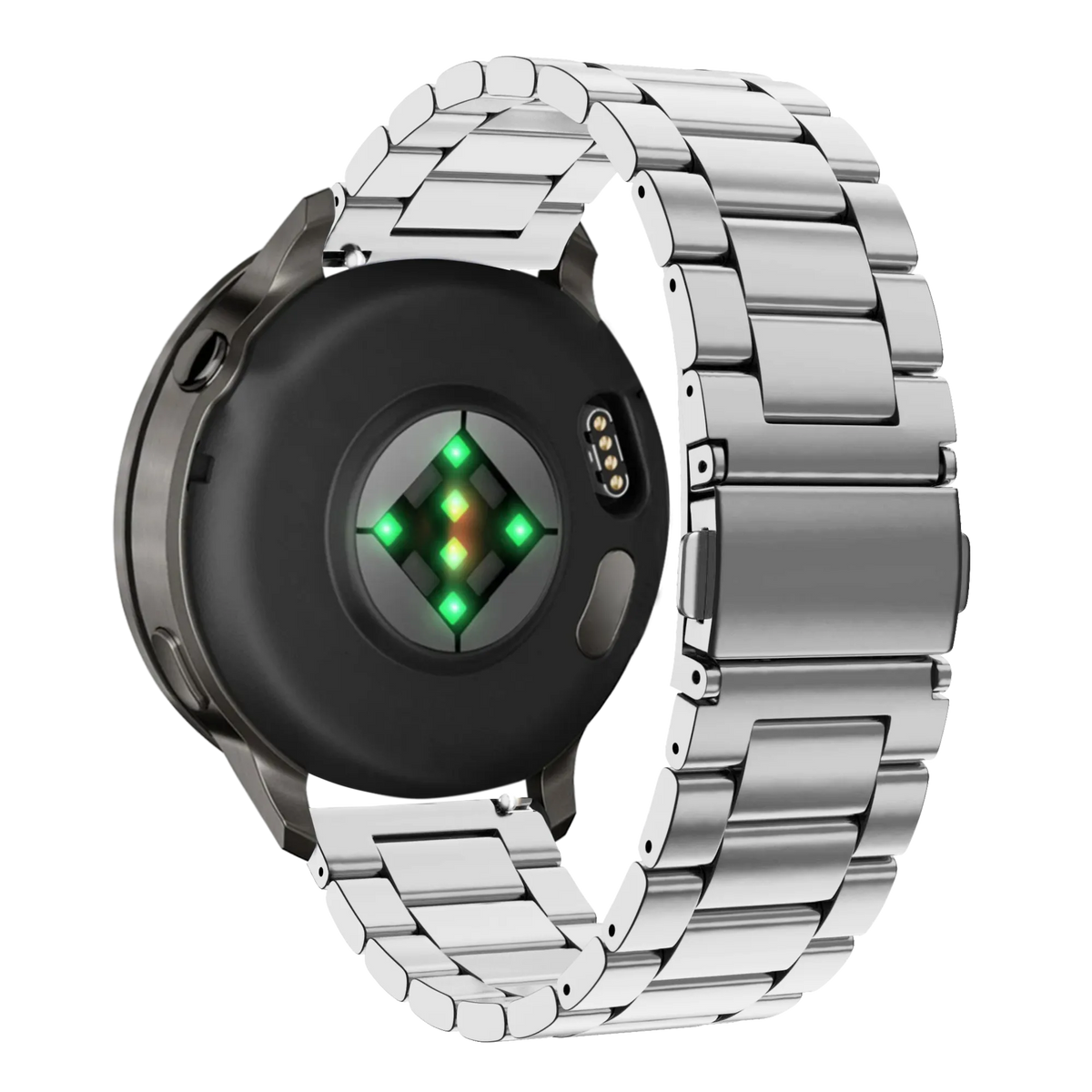 Steel Strap 'Classic', silver, on a watch, 3/4 rear view