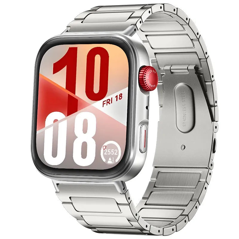 Titanium Strap, silver, on a watch, 3/4 rear view
