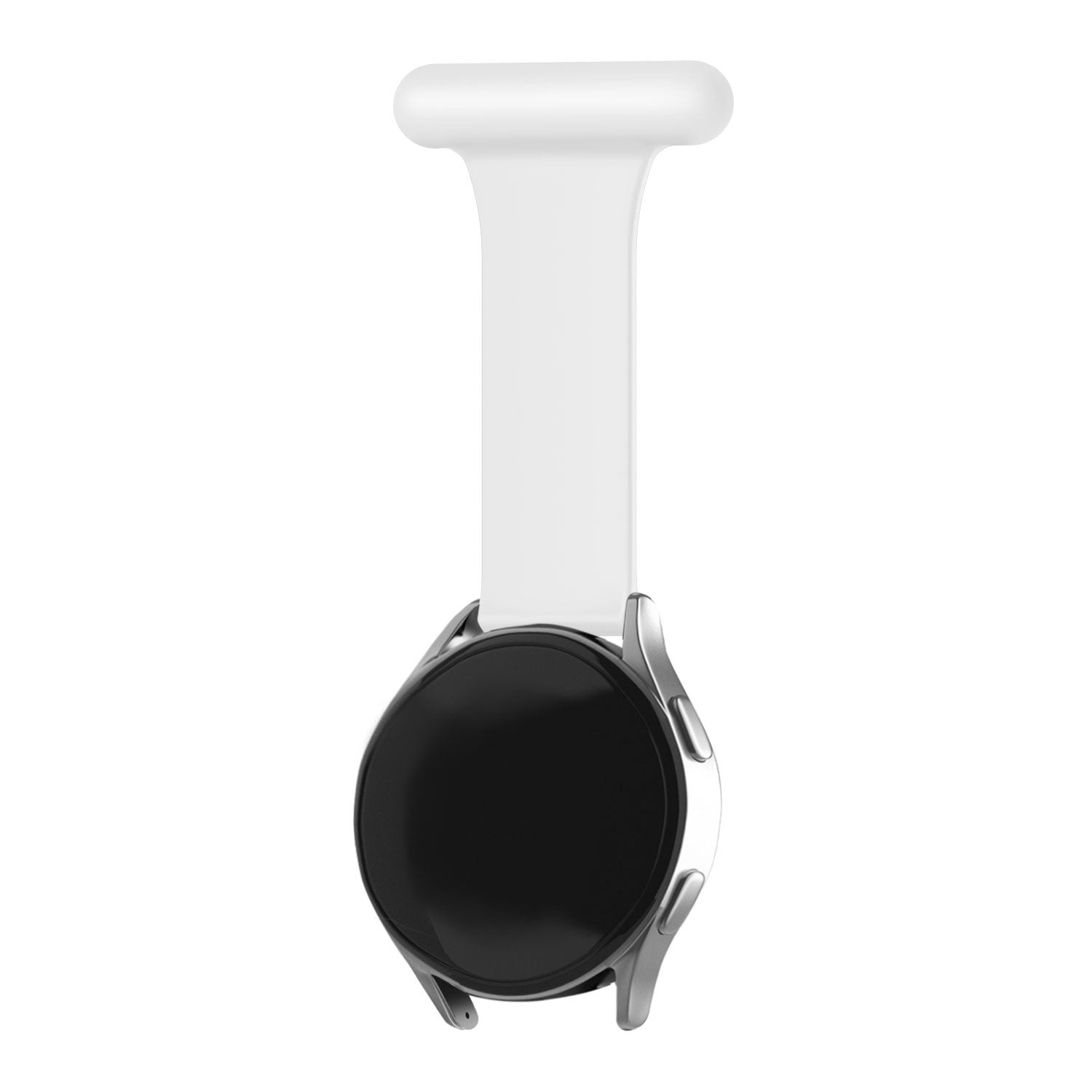Silicone Nurse Fob, white, on a watch, direct front view