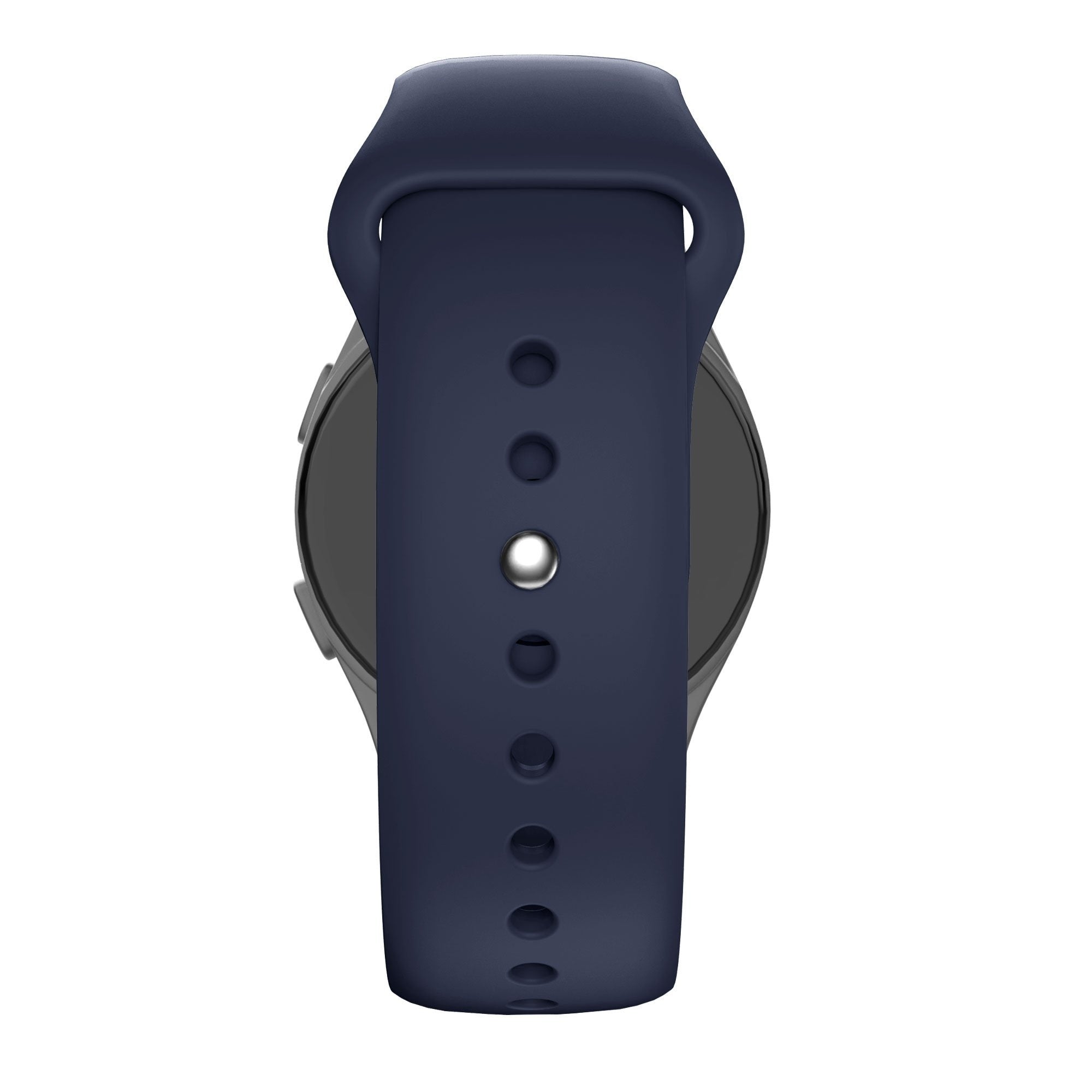 Silicone Sport Strap 'Deluxe', dark blue, on a watch, direct front view
