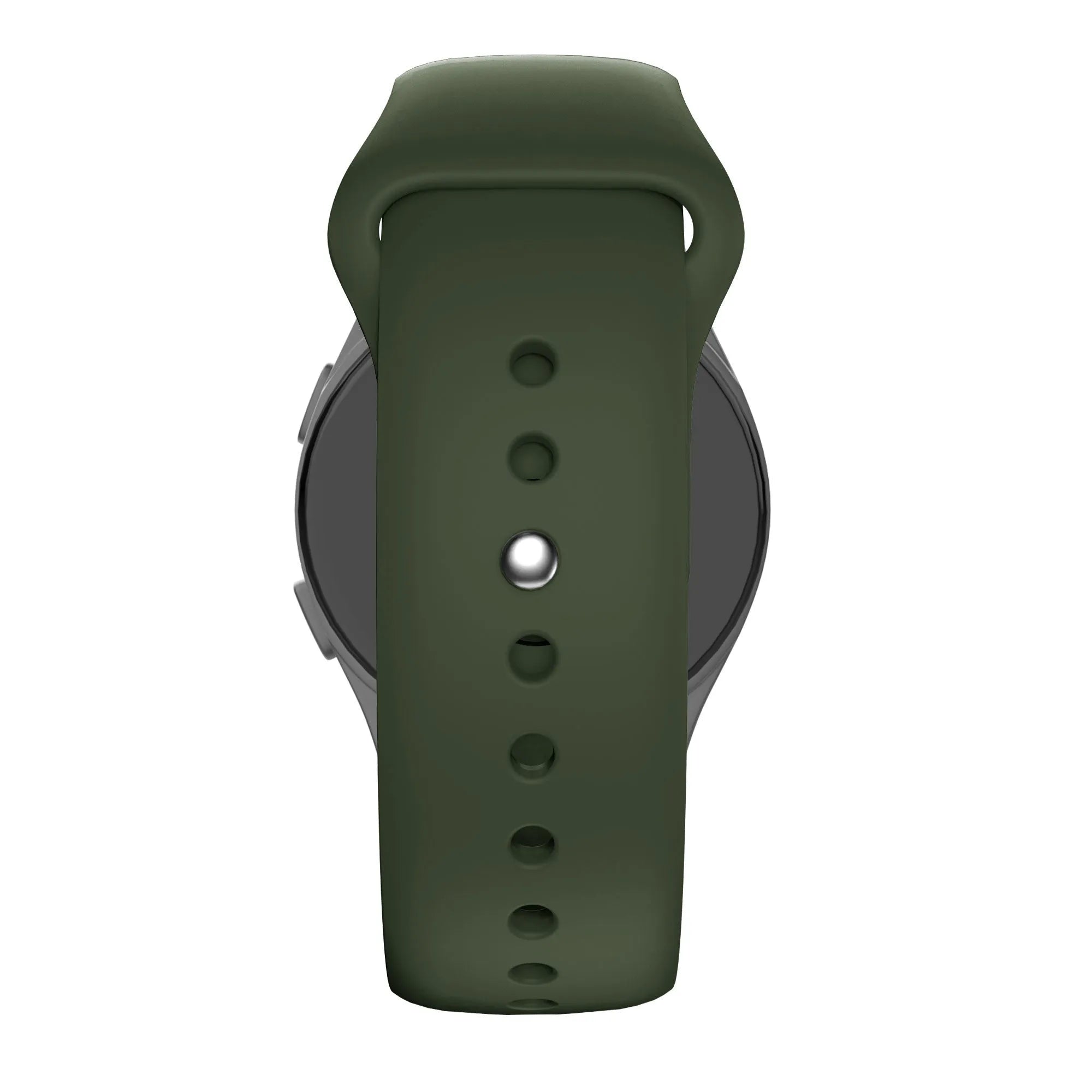 Silicone Sport Strap 'Deluxe', olive green, on a watch, direct front view