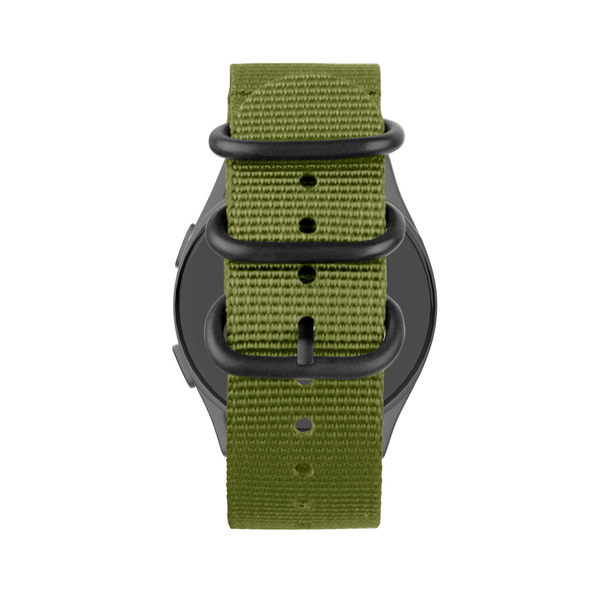 Buckled Nylon Strap, green, on a watch, direct front view
