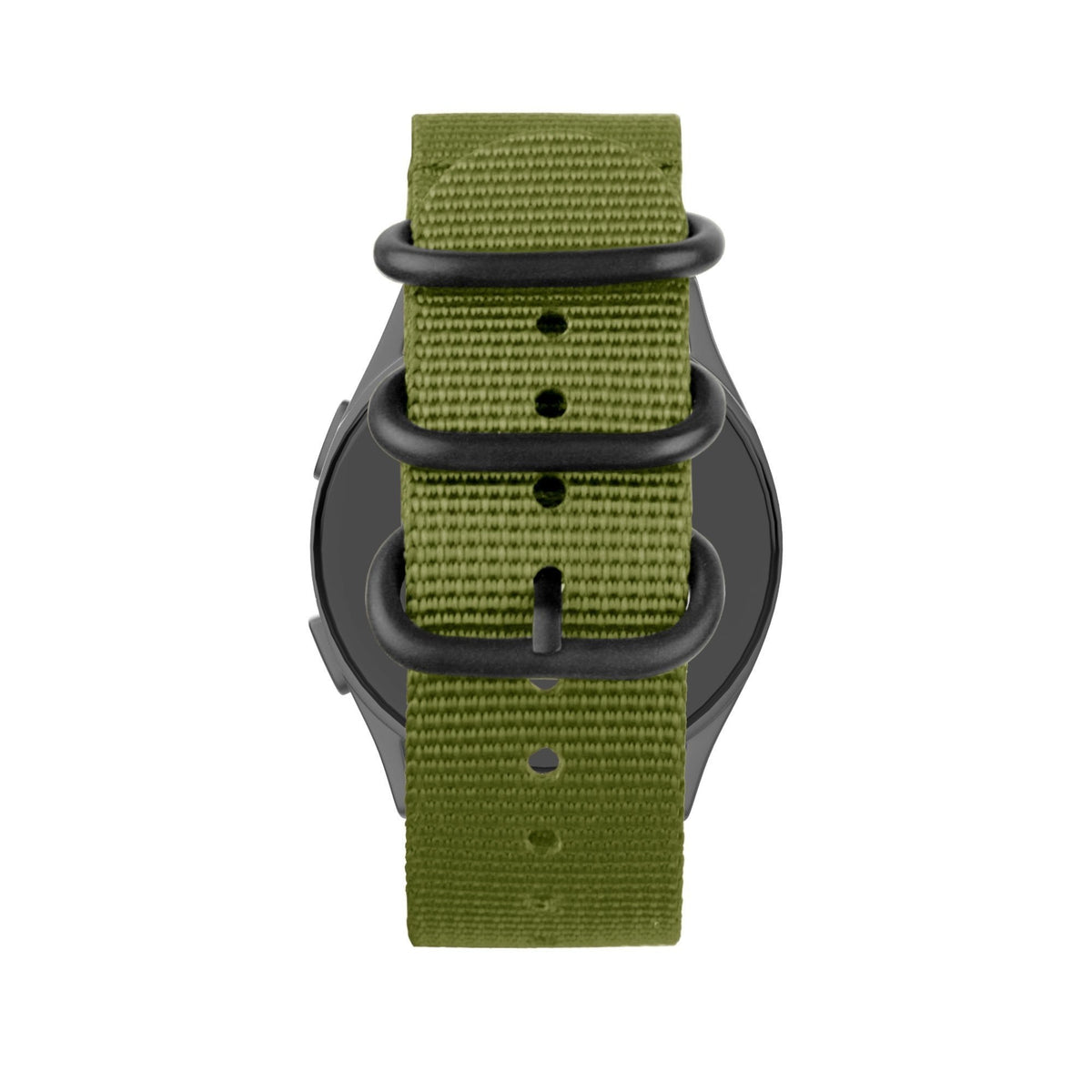 Buckled Nylon Strap, green, on a watch, direct front view