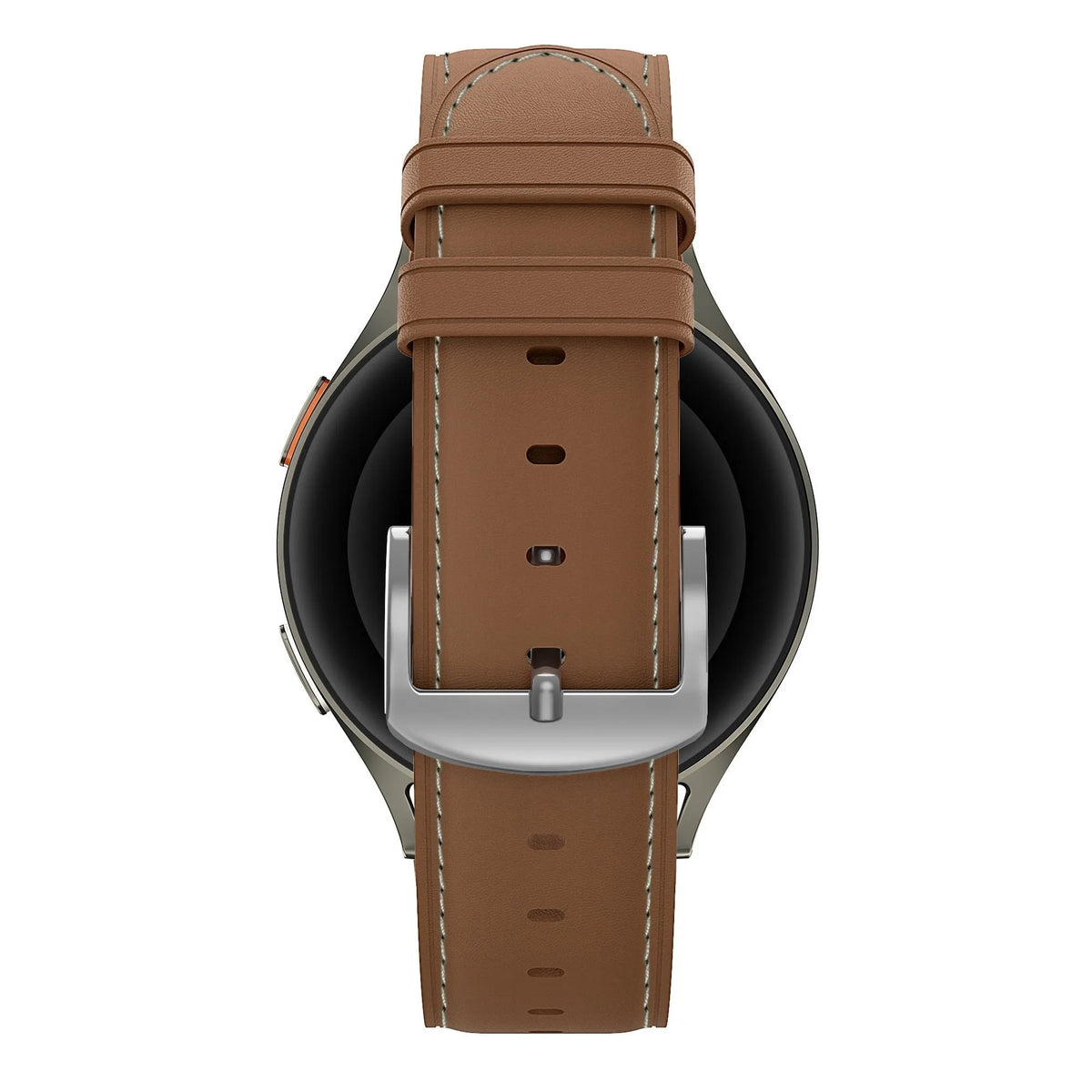 Leather Strap 'Easy Fit', brown, on a watch, direct front view