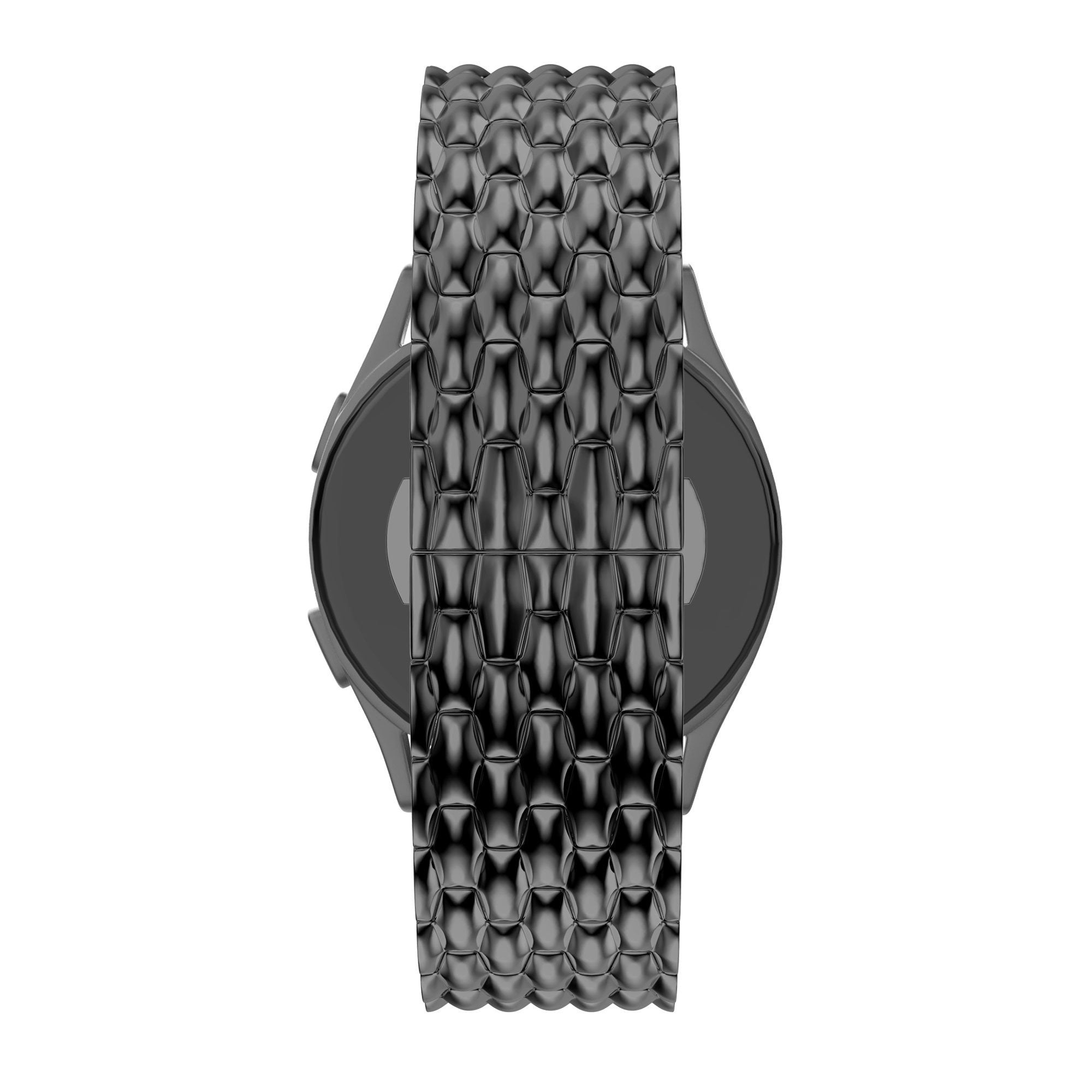 Steel Strap 'Dragon', black, on a watch, direct front view