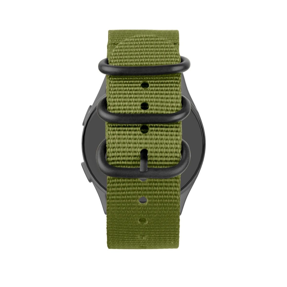 Buckled Nylon Strap, green, on a watch, direct front view