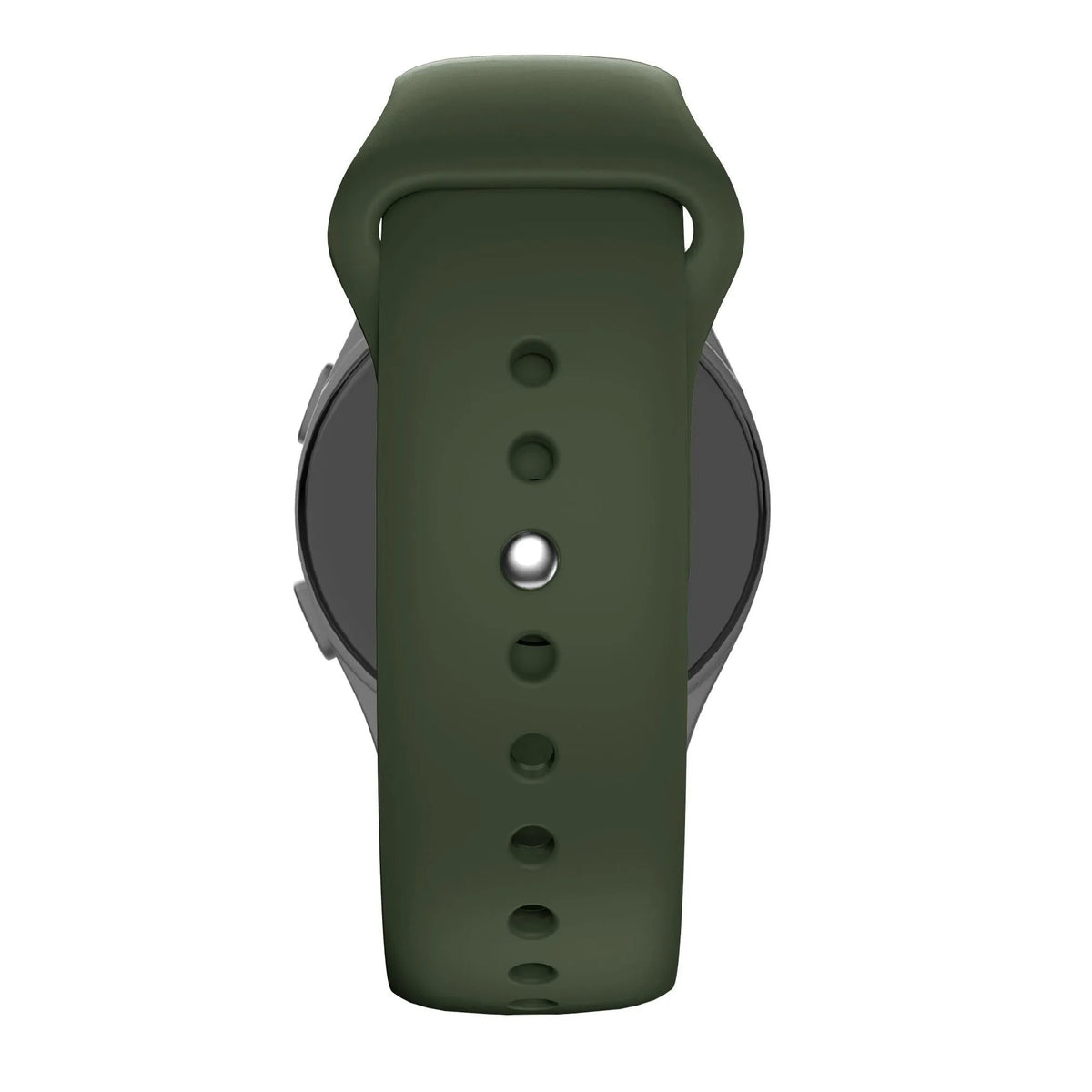 Silicone Sport Strap 'Deluxe', olive green, on a watch, direct front view