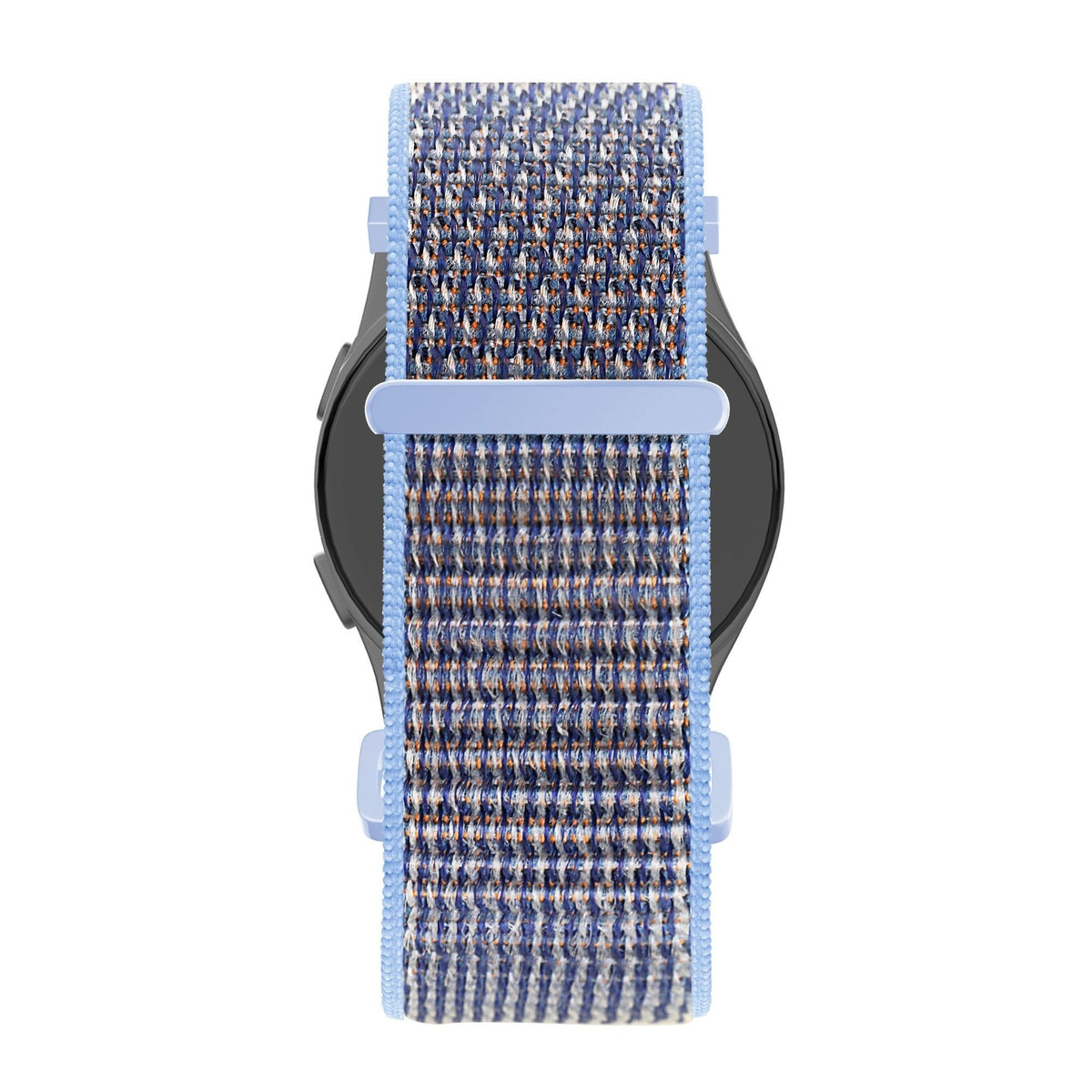 Nylon Loop Strap, azure blue, on a watch, direct front view
