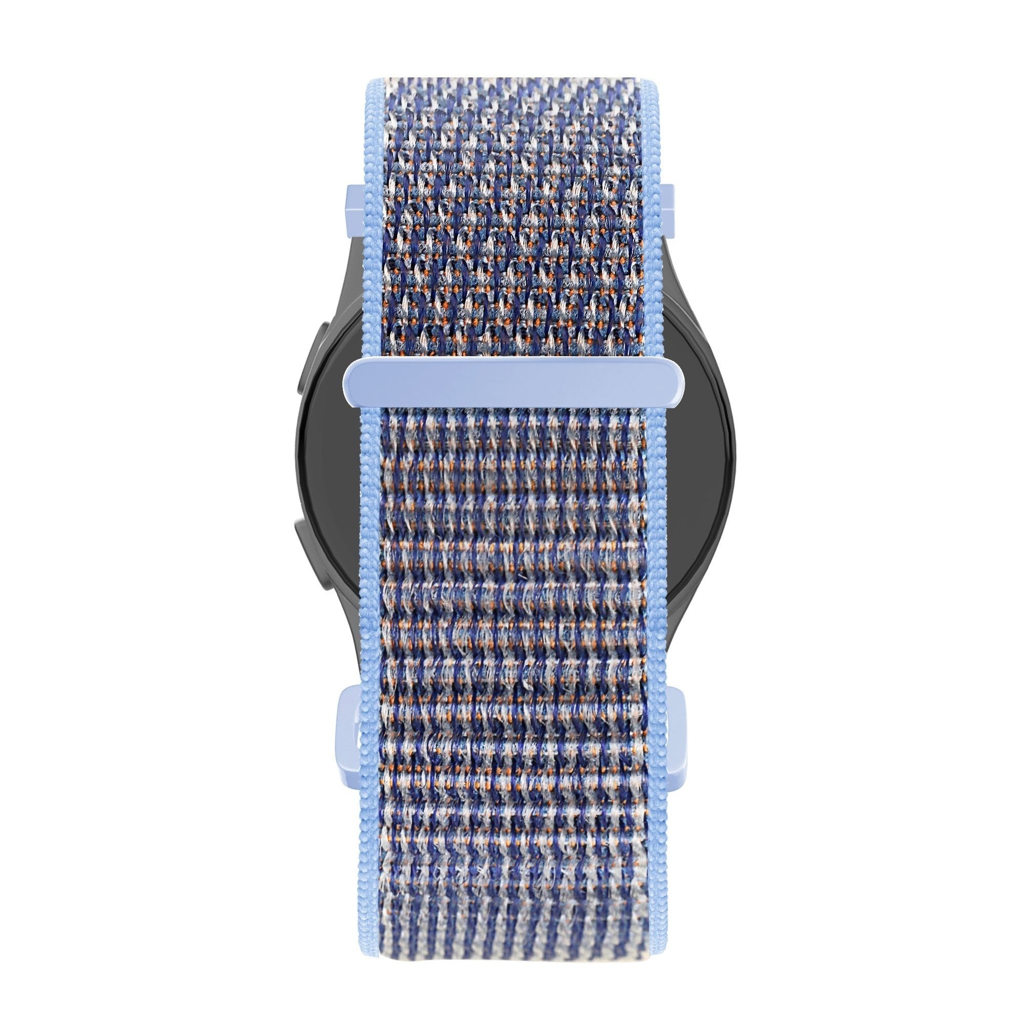 Nylon Loop Strap, azure blue, on a watch, direct front view