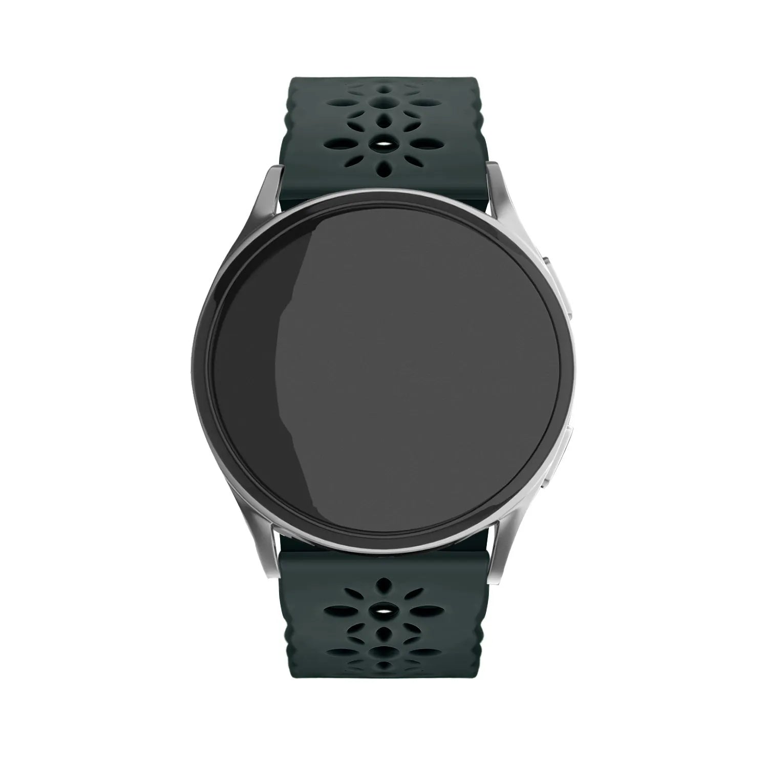Patterned Silicone Strap, viridian, on a watch, direct front view