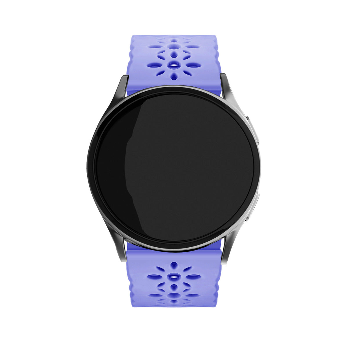 Patterned Silicone Strap, lilac, on a watch, direct front view