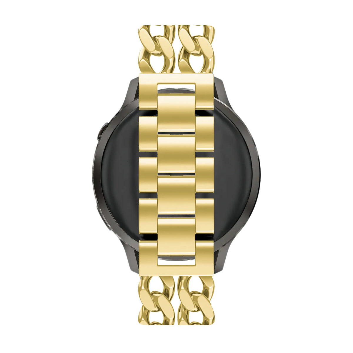 Metal Strap 'Double Chains', gold, on a watch, direct front view