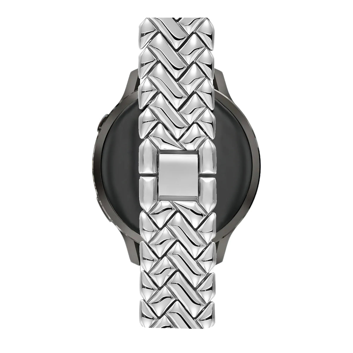 Metal Strap 'V-Type', silver, on a watch, direct front view